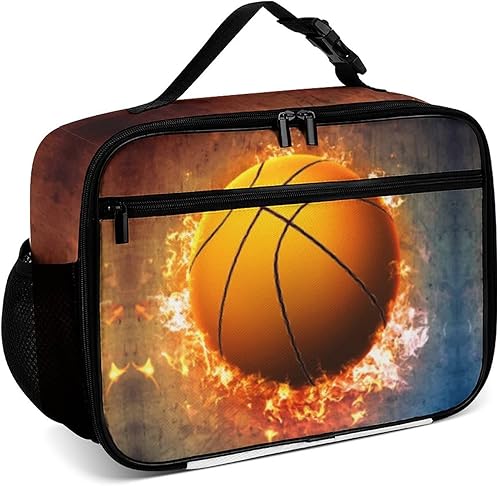 Muishi Flaming Basketball - Lonchera reutilizable con aislamiento, bolsa de almuerzo con aislamiento, lonchera para comida y alimentos, bolsa de