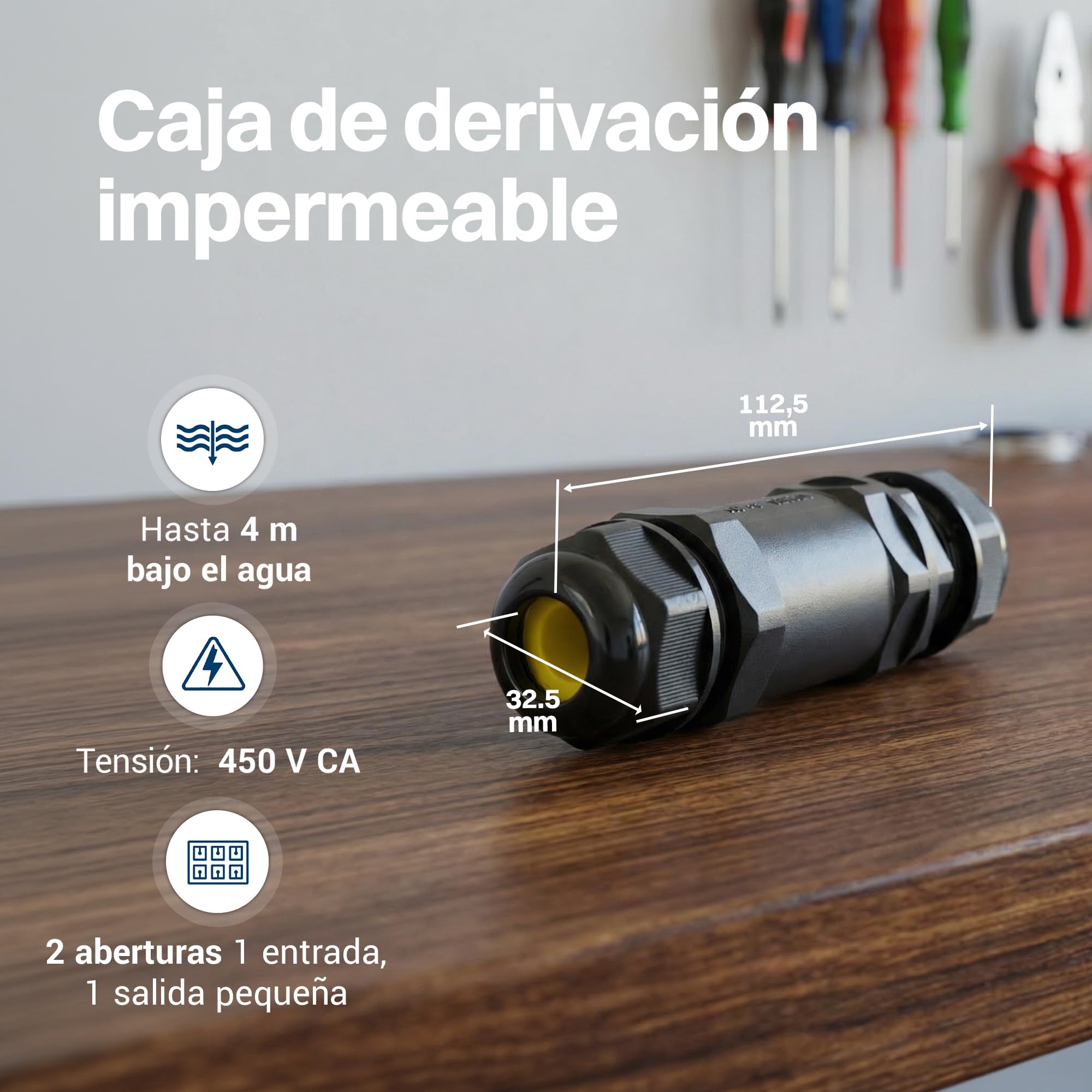 Intratec 10x Conectores de Cable Impermeables IP68 con 2 Entradas – Conector de 3 Polos 24A 450V AC para Instalación Fácil en Casa y Jardín, M25 Diámetro de Cable 4-14 mm