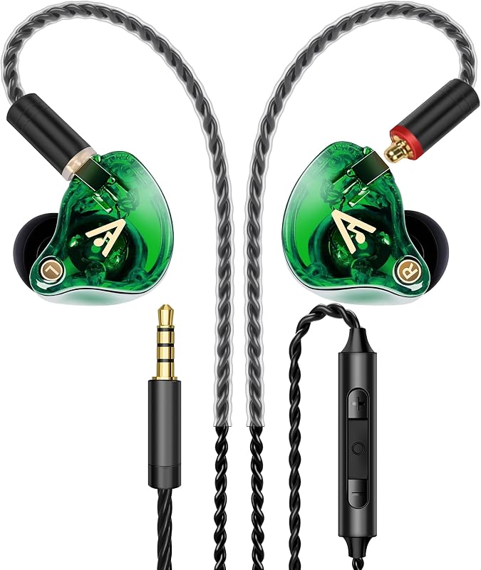 Audiovance Vibes 202M HiFi Wired Earbuds in-Ear Monitor Headphones with Mic | Clear Sound, Deep Bass, Noise-Isolating Ear Buds, Silver-Plated Cord, Comfort Fit, Gaming IEM Earphone, Case, 3.5mm Plug