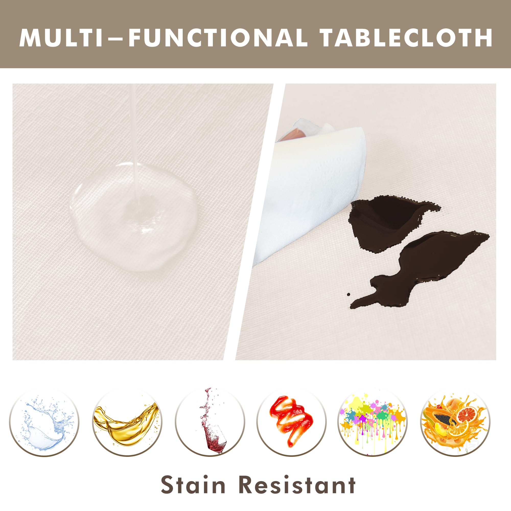 Nasitos Vinyl-Tischdecke, rechteckig, 152,4 x 250,9 cm, Beige, Tischdecke mit Flanell-Rückseite, für rechteckige Tische, Tischdecke für Hochzeiten, Festivals, Brautpartys, Partys im Freien, 2 Stück
