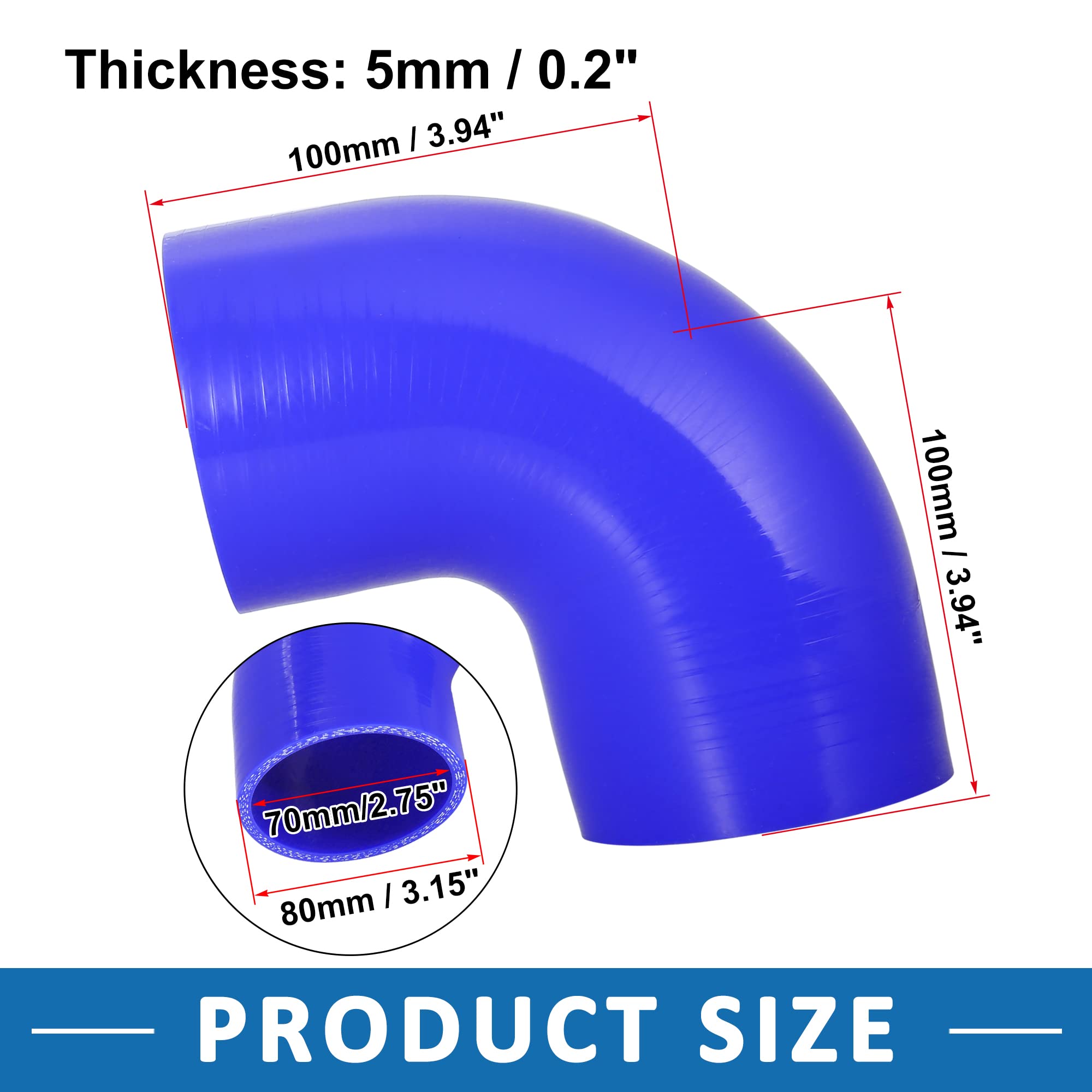 A ABSOPRO Coche 70mm 2.75" ID 90 Grados Acoplador Silicona Manguera Azul