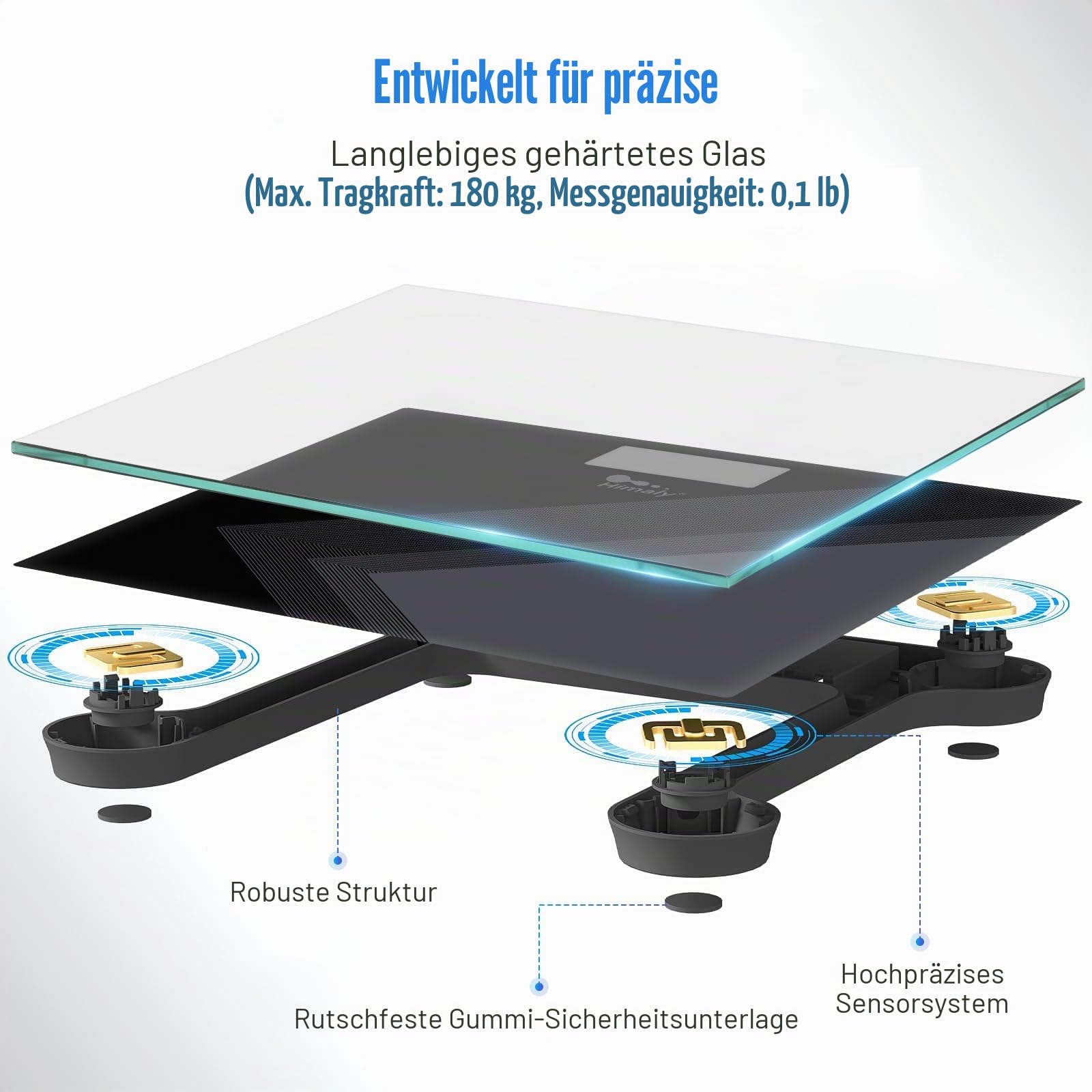 Himaly Digitale Personenwaage Körperwaage mit Großem LCD-Anzeige Nachtsicht Ultradünnes Design Automatisch Waage Badezimmerwaage bis 180KG(400Lbs)