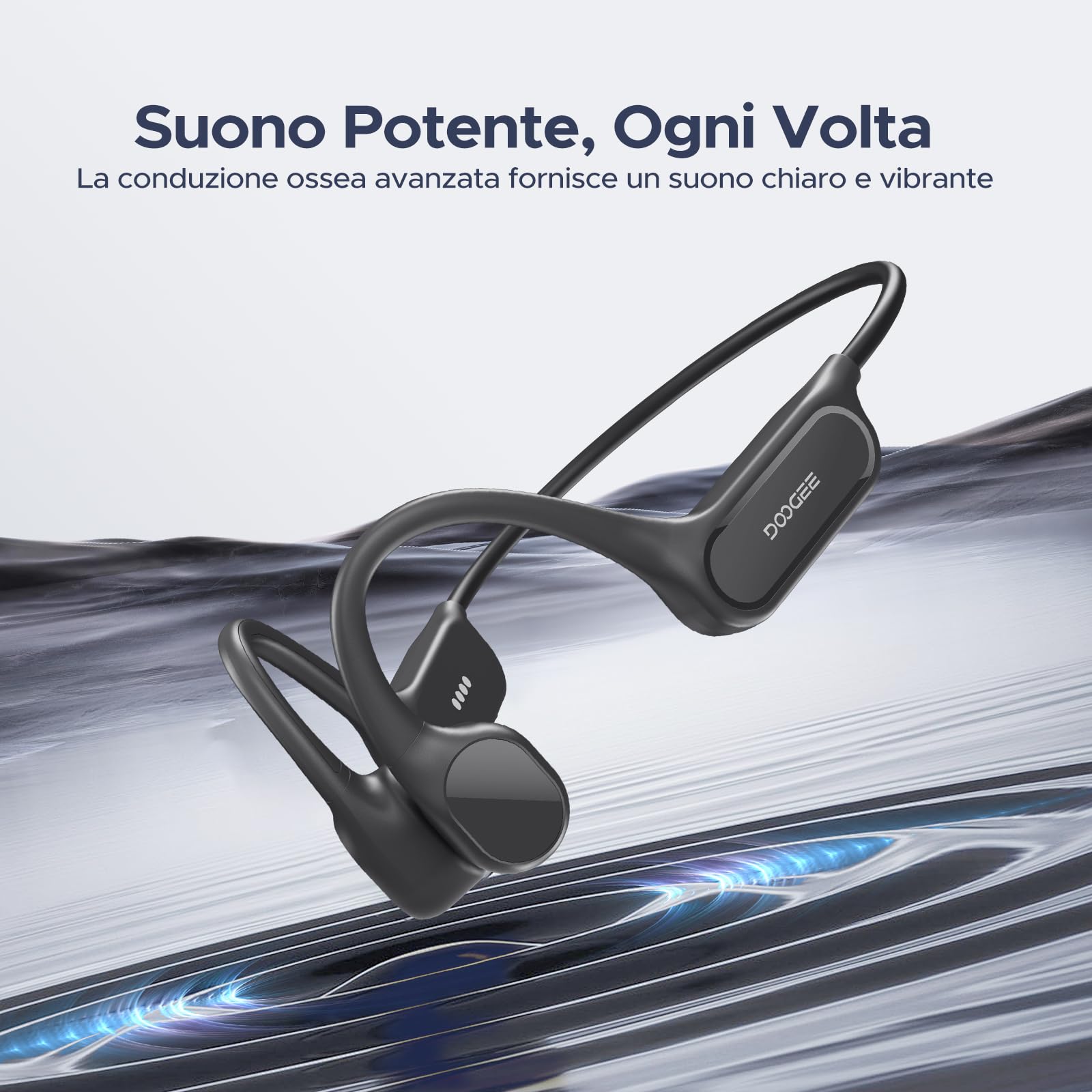 Cuffie a Conduzione Ossea, 10 Ore di Autonomia, IP68 Cuffie Sport Running Inalámbrico Bluetooth 5.4 con Auricolari Aperti e Doppia Modalità MP3 da 32GB per Ciclismo, Nuoto Sott'acqua, Fitness