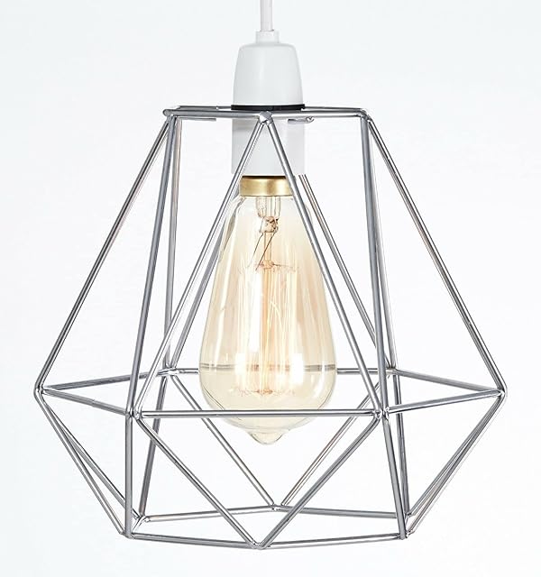 Retro Design Light Shade - Metal Wire Basket Cage Lamp Shade - Ceiling Pendant Light Shade  Wire Cage Lamp Shade - Vintage Industrial Style  Easy Fit Metal Lamp Shade - Chrome