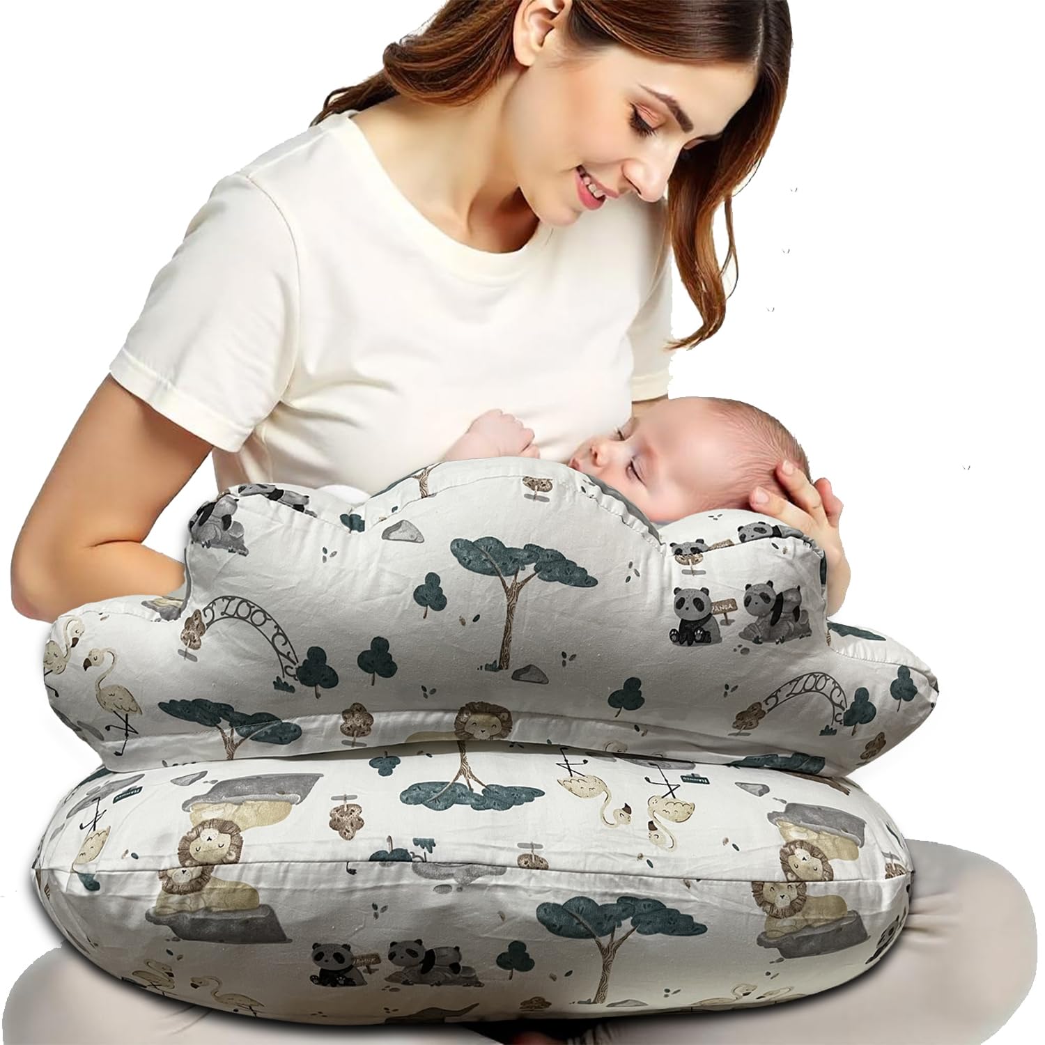 THE AURA GEN Original Nursing Pillow for Breastfeeding Pillow | Removable Cotton Cover | Adjustable Waist Strap | New Mommy Essentials | Baby Registry Search (White Tree)-image-33
