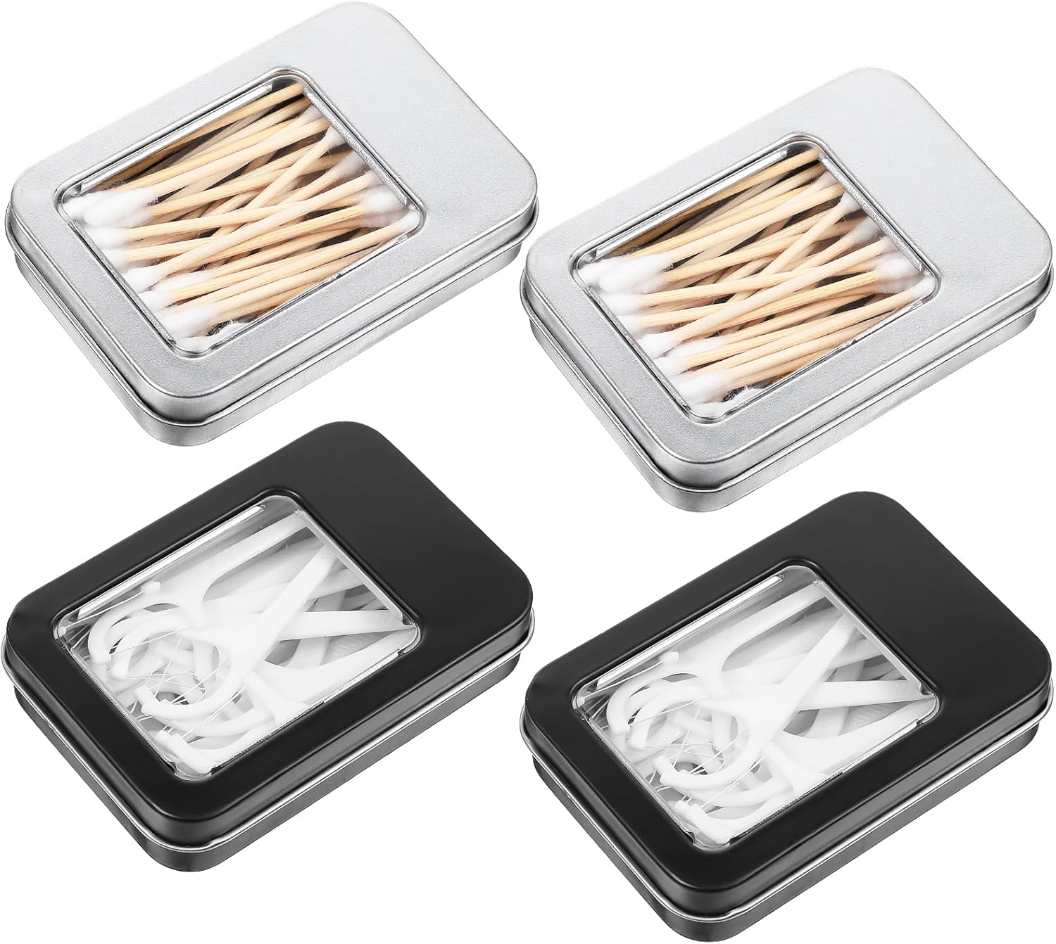 4Pcs Cotton Swab Holder for Travel Travel cotton swab Case Small Floss Picks Case Portable Small Dental Floss Holder with Lid Empty Metal CottonBallHolder for Swabs Hair Ties