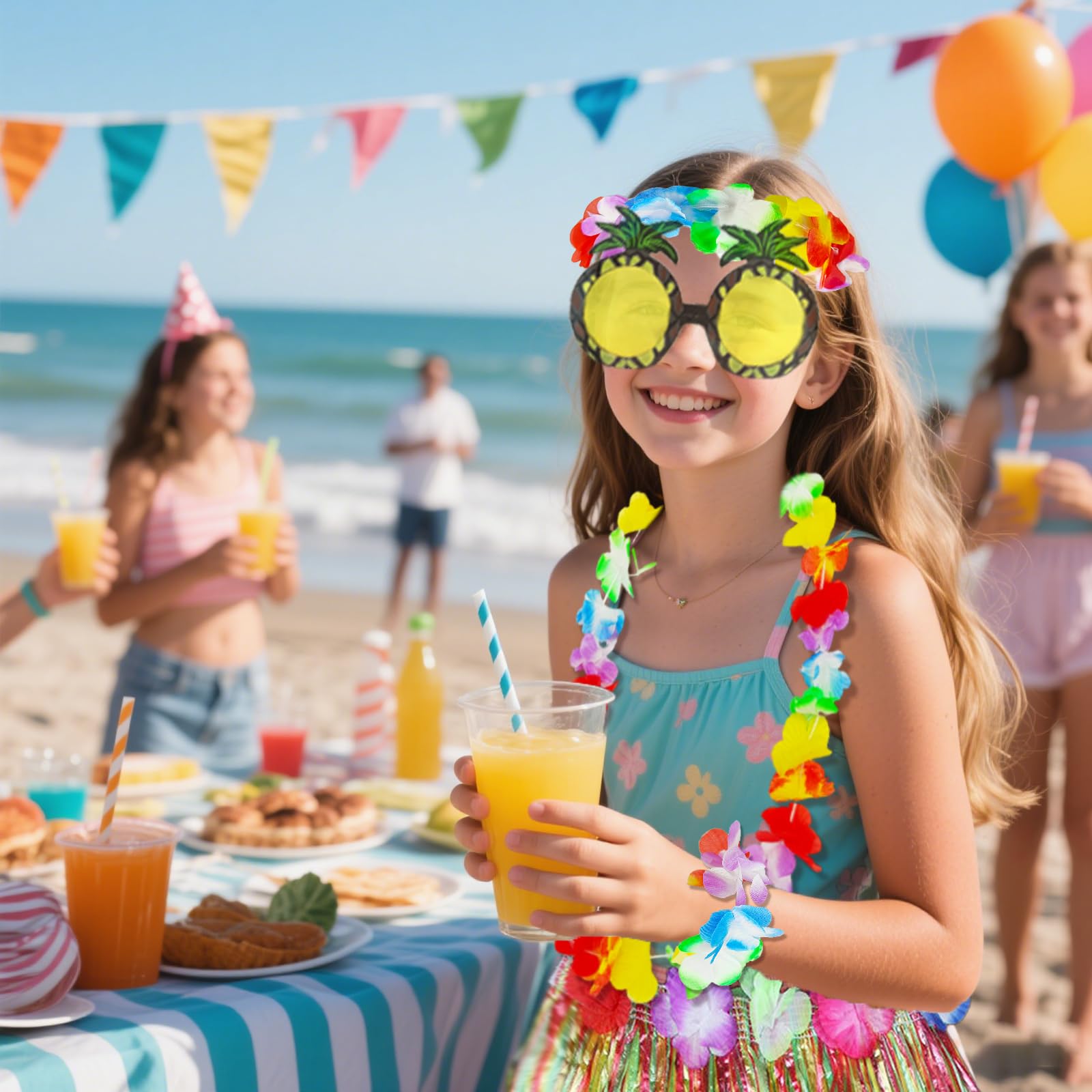 ATSNOSH 6 Pieces Hawaiian Hula Costume, Hula Skirt Accessory Kit, Luau Tropical Hawaiian Party Costumes, 40cm Hula - Image 4