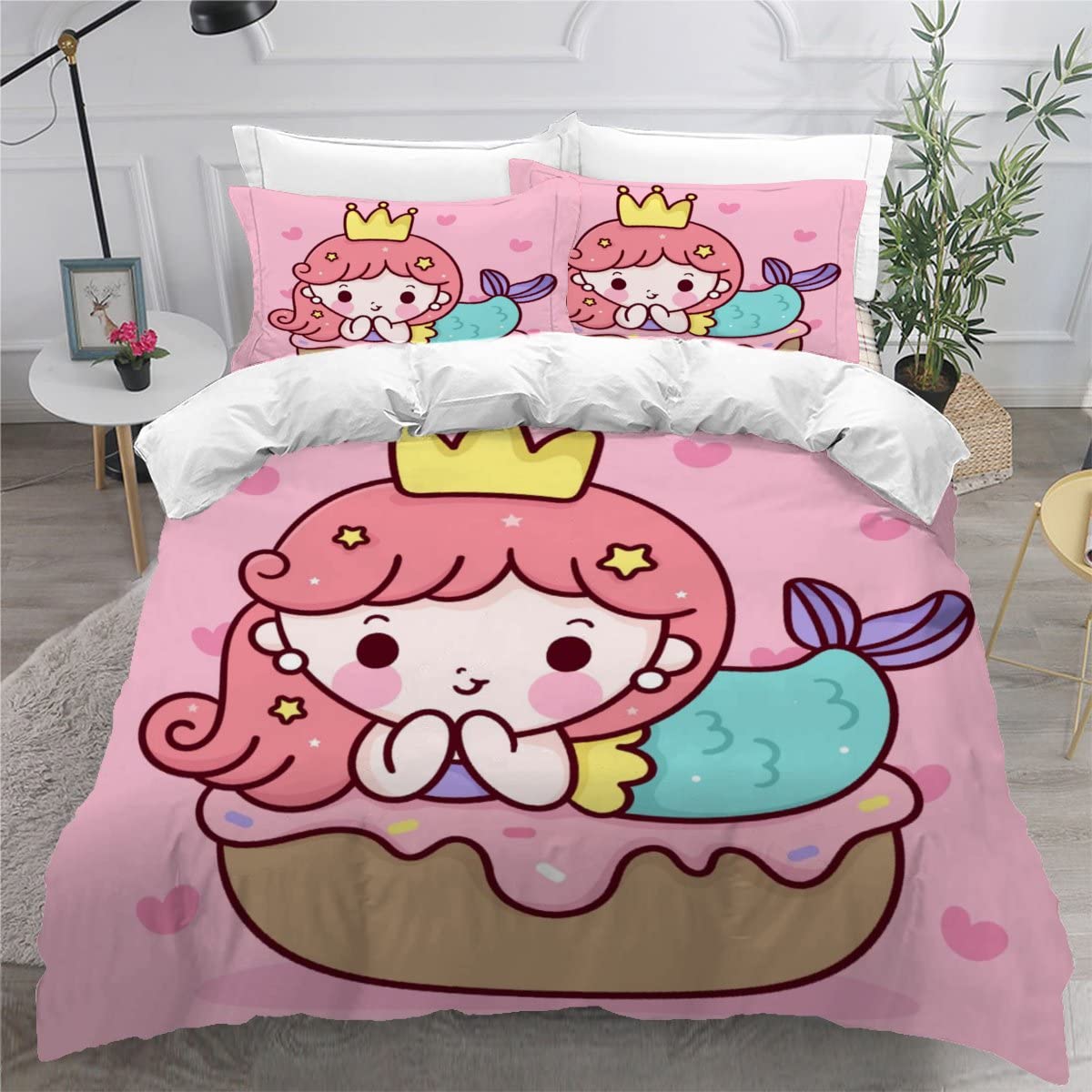 Housse de couette sirène 240x260 pour lit 2 personnes avec zip pratique