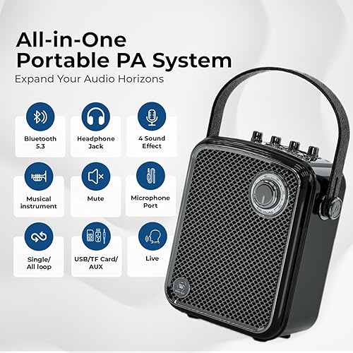 Miniatura 3 de Amplificador de voz con 2 micrófonos inalámbricos, altavoz Bluetooth portátil de 70 W con micrófono, sistema de altavoces PA pequeño, máquina de