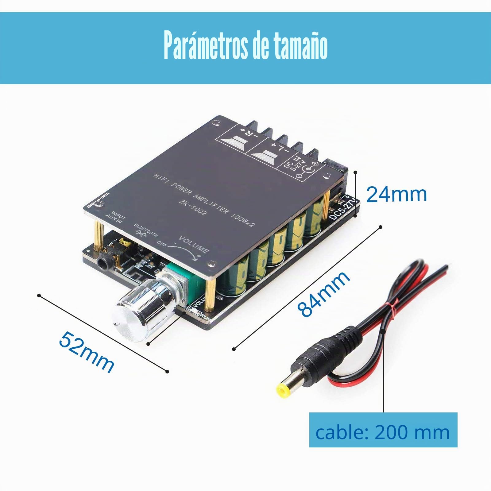 Placa amplificadora Bluetooth 200W TPA3116, Placa de Amplificador de Audio 100W + 100W con técnica de Filtro LC, Canal Dual DC8-24V, conexión sin contraseña al teléfono en Silencio
