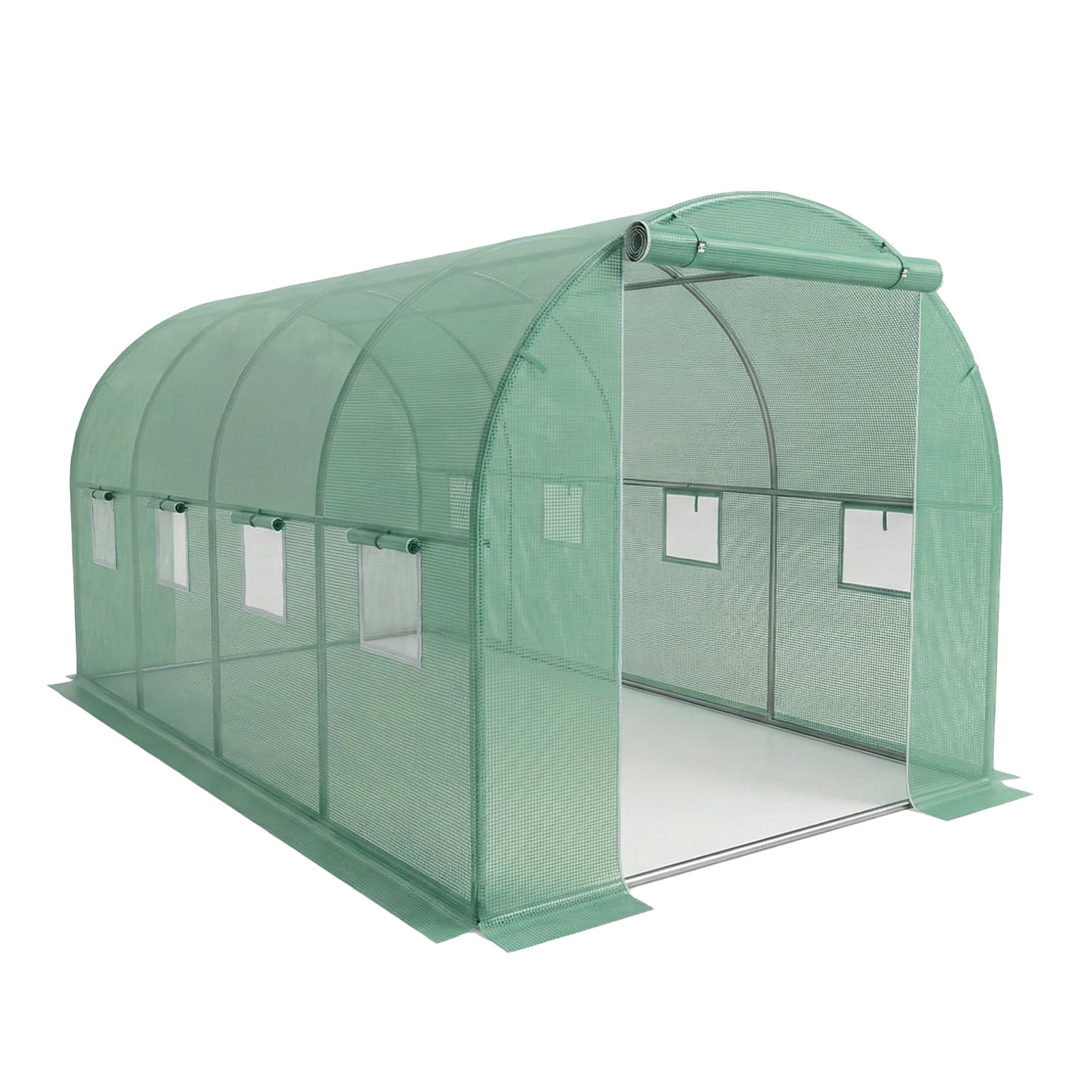 Large Walk-in Polytunnel Greenhouse with Reinforced Steel Frame, Roll Up Door, Mesh Windows, UV-Resistant 140GPE Fabric, Green (4x2x2m)