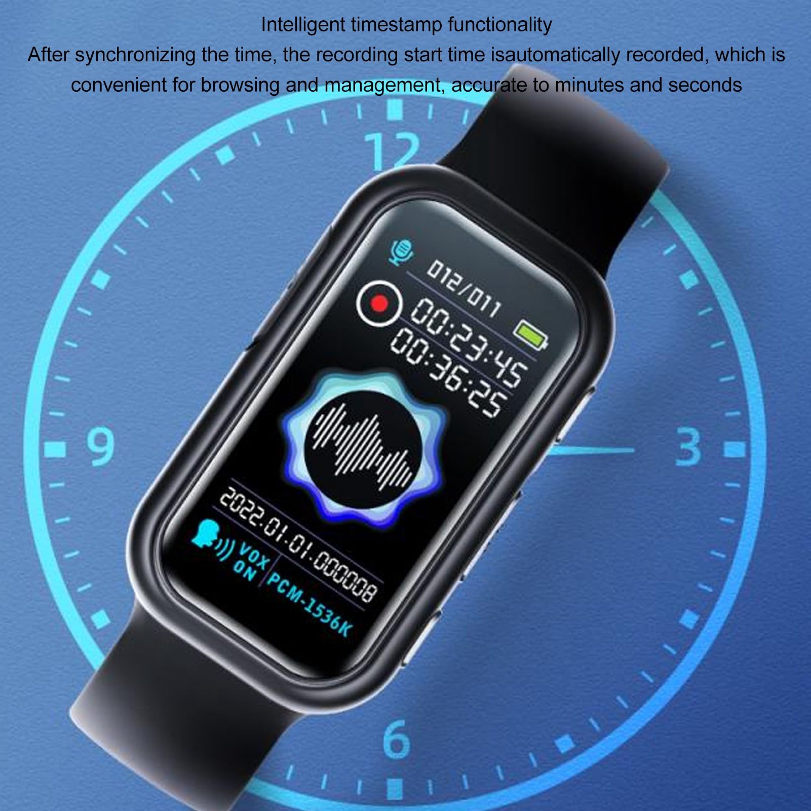 Reloj con Grabadora de Voz, Pulsera con Grabadora Digital Reloj con Grabadora de Voz Reducción de Ruido HD Reproductor de MP3 Cifrado de Archivos Grabadora Activada por Voz Reloj
