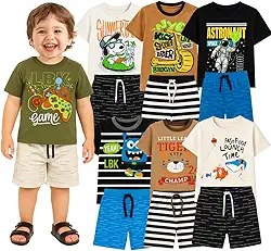 Kit sortido 4 Peças Conjunto Menino Infantil -2 Camisetas + 2 Bermudas - 2 Conjuntos Sortidos Menino