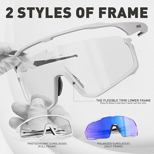 Miniatura 4 de KAPVOE Gafas de ciclismo con lentes polarizadas intercambiables + fotocrómicas, gafas de sol deportivas para bicicleta de montaña