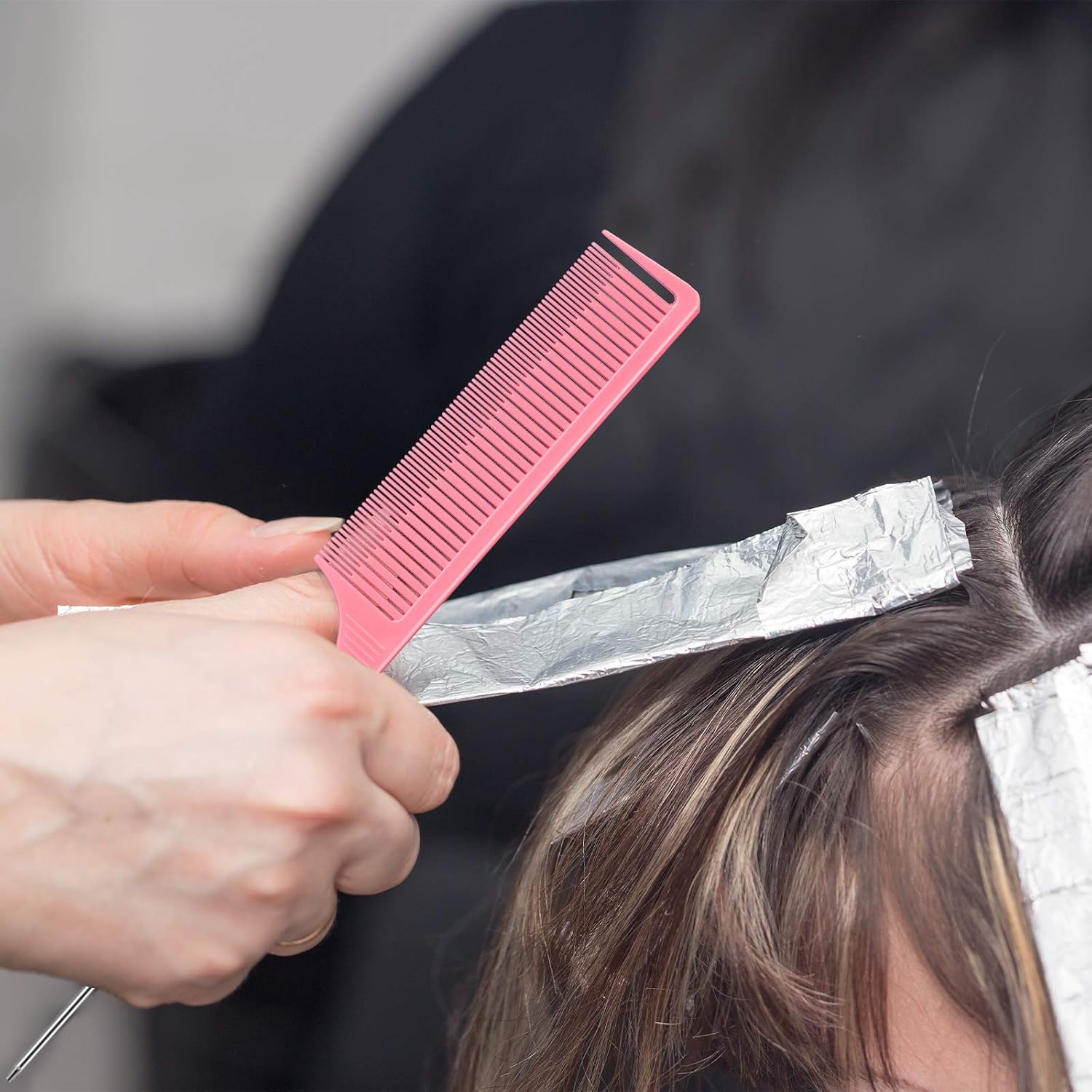 6 Pieces Weaving Highlighting Foiling Hair Comb Rat Tail Comb Steel Pintail Comb Dyeing Hair Comb Weaving Sectioning Foiling Comb Styling Hair Dyeing Combs for Hair Coloring, Teasing (Pink)
