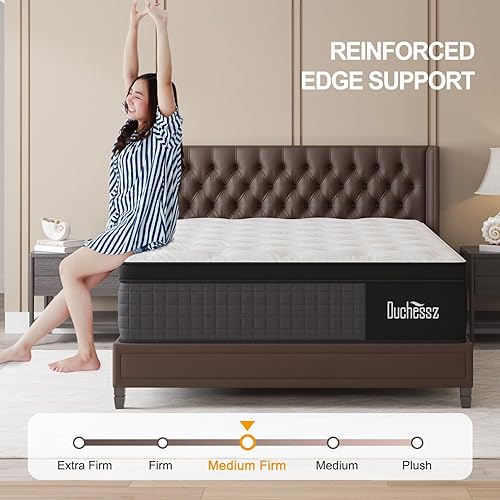 Miniatura 8 de Colchón híbrido tamaño Queen, Eurotop de 14 pulgadas con espuma viscoelástica de gel, aislamiento de movimiento, bobinas de bolsillo envueltas