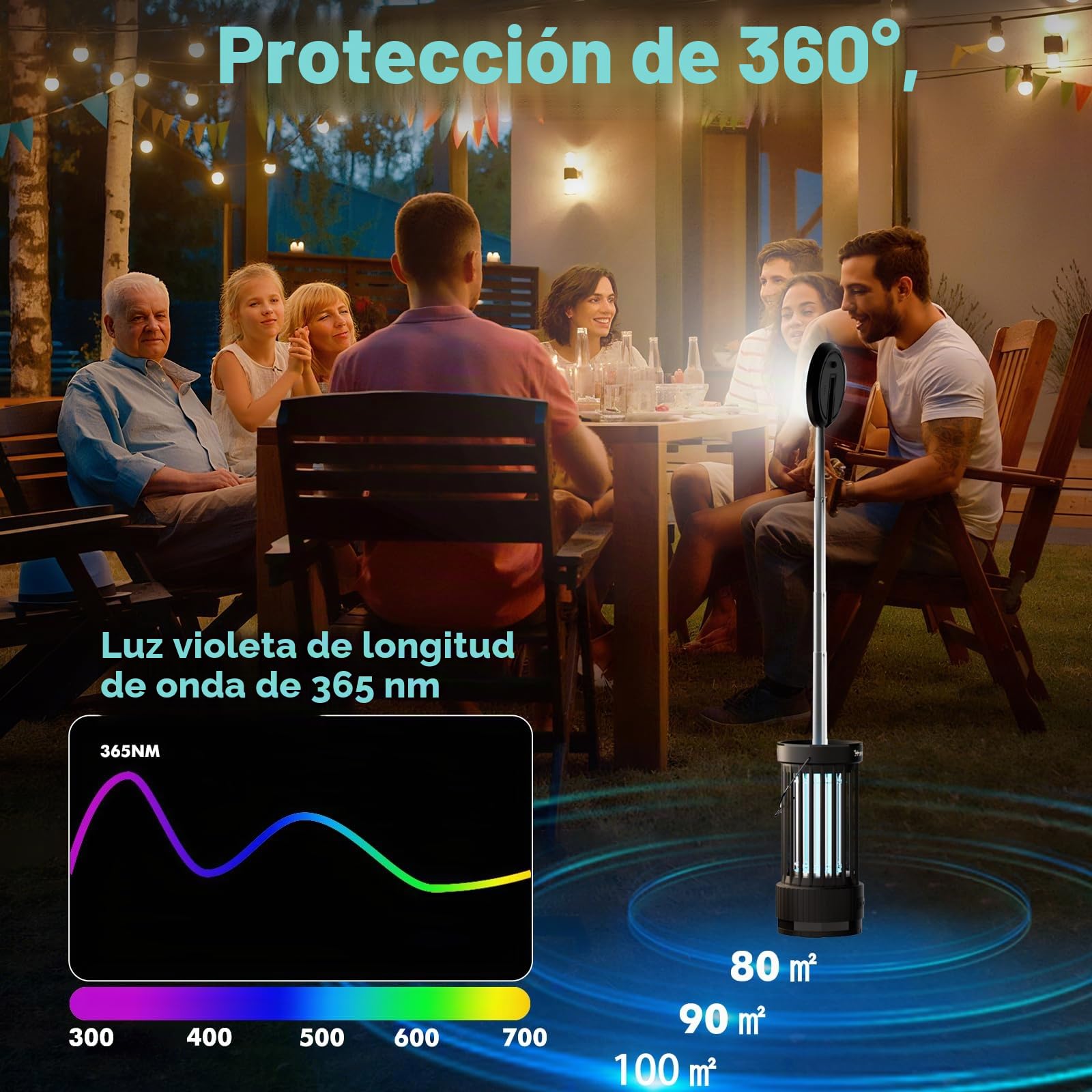 PALONE Lampara Antimosquitos Ajustable en Altura 4000mAh USB-C Mata Mosquitos Electrico UV y LED, Trampa para Moscas con Rejilla de Seguridad, Material ABS silencioso para Cocina/Balcón/Camping