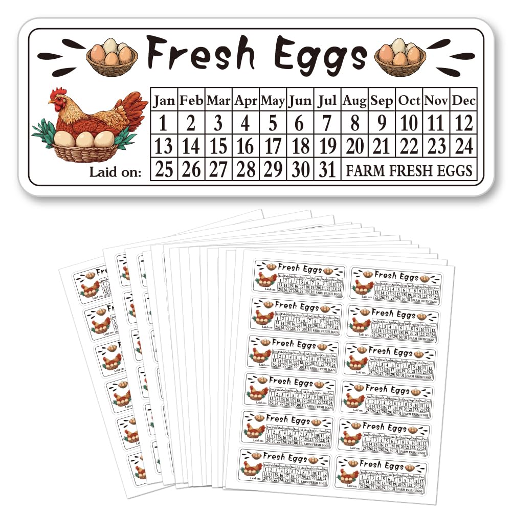 GOMAKERER 180 Pcs Egg Carton Labels, 2.5x6.7cm Eggs Laid On Date Stickers Chicken Farm Fresh Eggs Stickers PET Adhesive Egg Carton Labels for Egg Carton Box Container