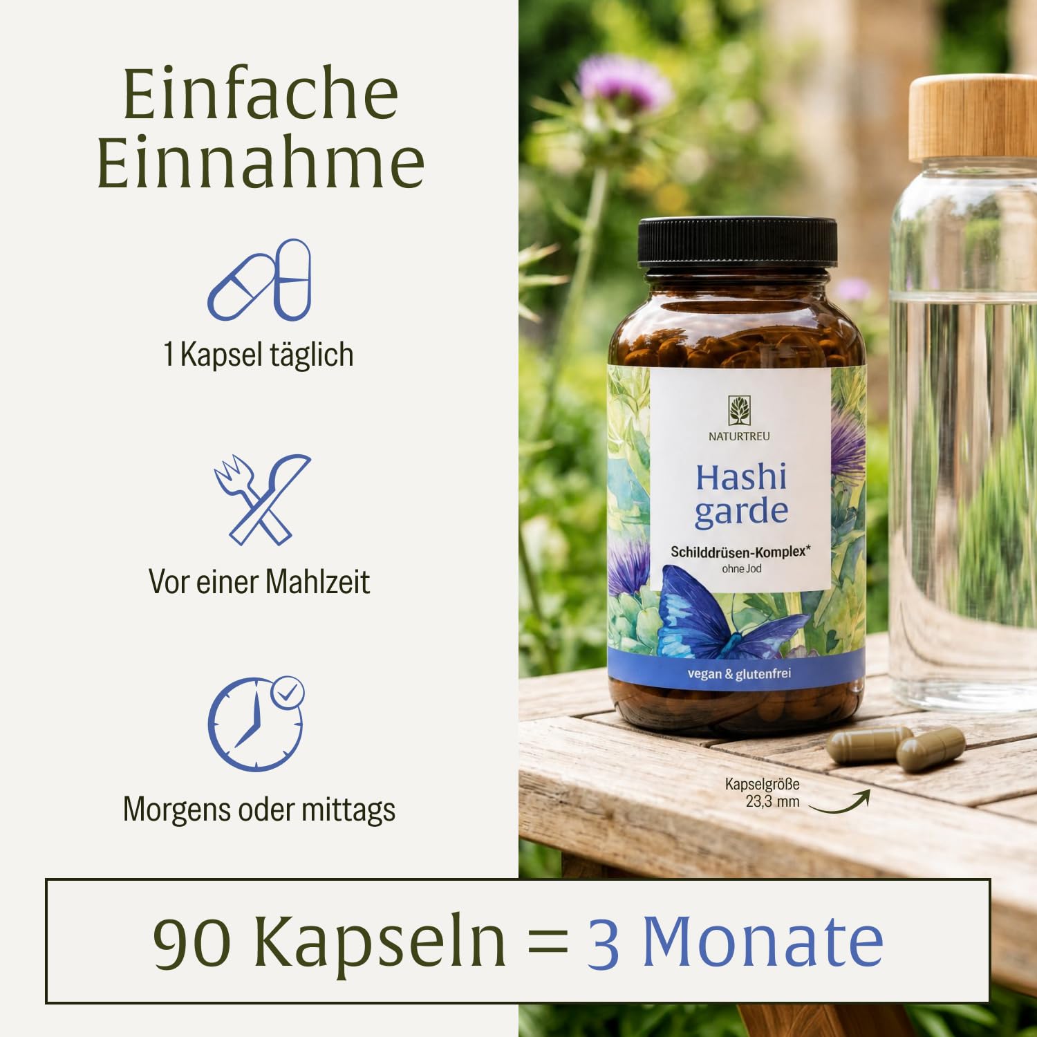 NATURTREU® Schilddrüsen Komplex* - Selen Komplex ohne Jod | Kapseln mit Selen 200µg und Myo-Inositol - hochdosiert, natürlich und vegan – 180 Kapseln
