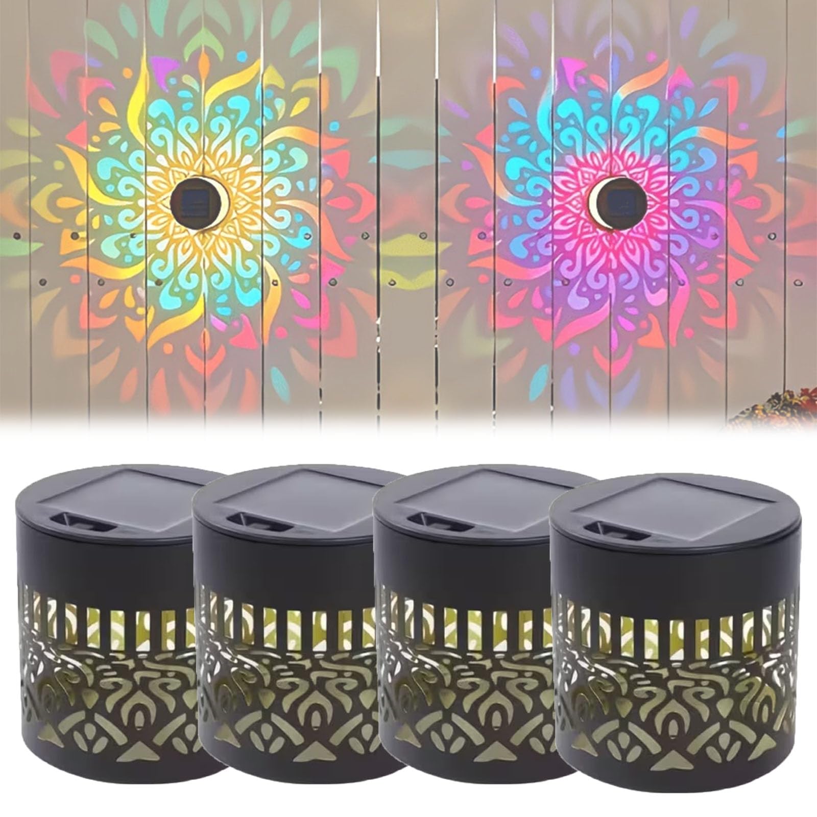 Solar Mandala Wall Light,Outdoor Garden Fence Projector Lamp,Waterproof Metal Solar Wall Art,Patio Ambient Decor for Yard Garden Patio Backyard Post (2pc)