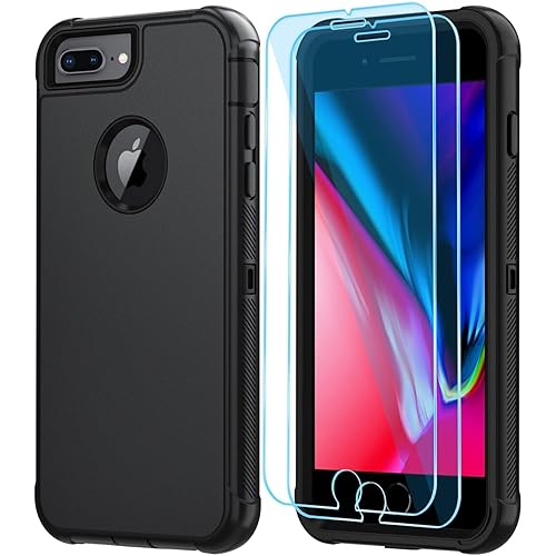 SunStory Compatible with iPhone 6/7/8 Plus Case with HD Screen Protector, 3-Layer Heavy Duty Full-Body Cover,3 in 1 Hybrid Protective Case for iPhone 6/7/8 Plus 5.5", Black