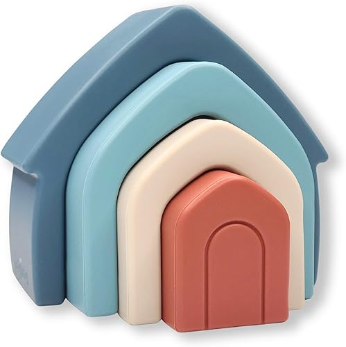 Jedbaby House - Juguete apilable de silicona, 4 piezas, seguro, no tóxico, educativo, para bebés y niños pequeños de 12 meses
