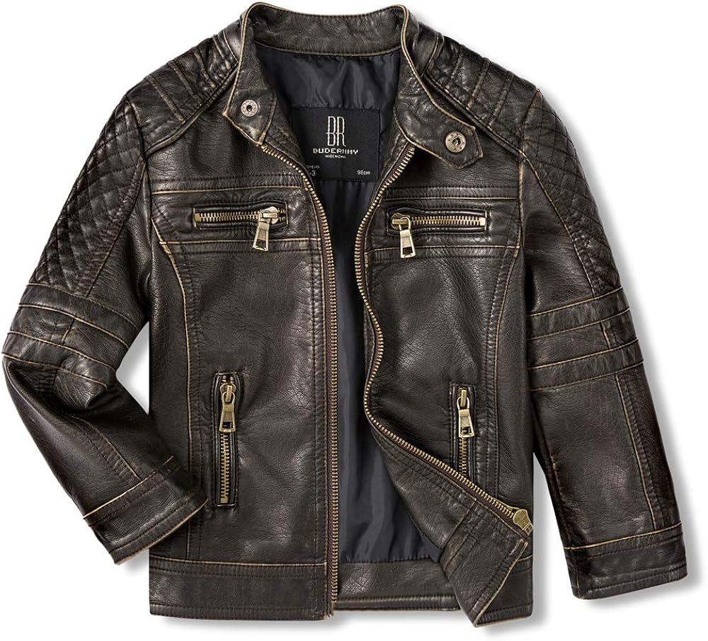 BUDERMMY Jackets for Boys Faux Leather Toddler Girls Motorcycle Jackets Kids Coats Waterproof and Windproof