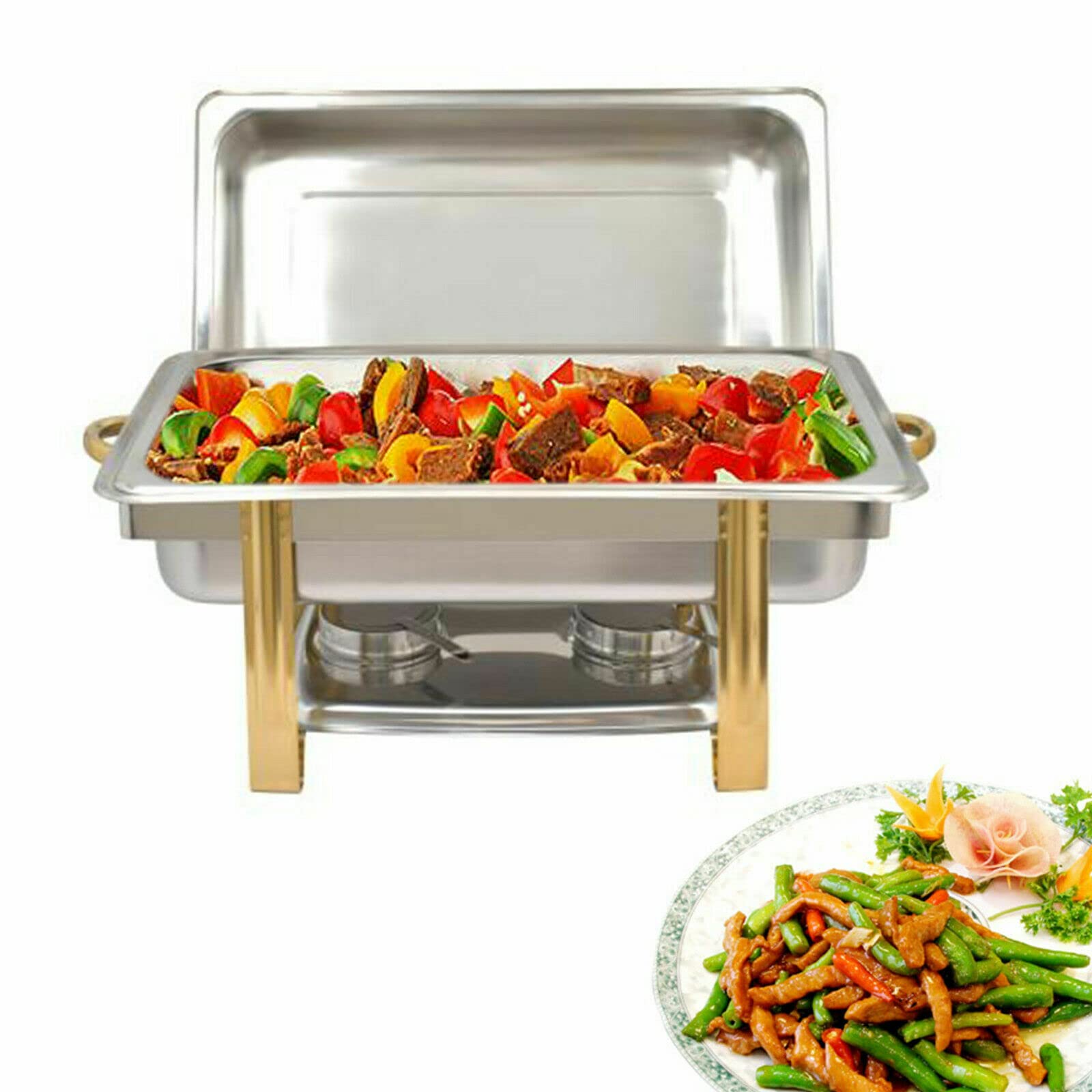 Chafing Dish - Calentador de alimentos de acero inoxidable de 9 L con tapa y sartén para alimentos, calentador para catering, buffet