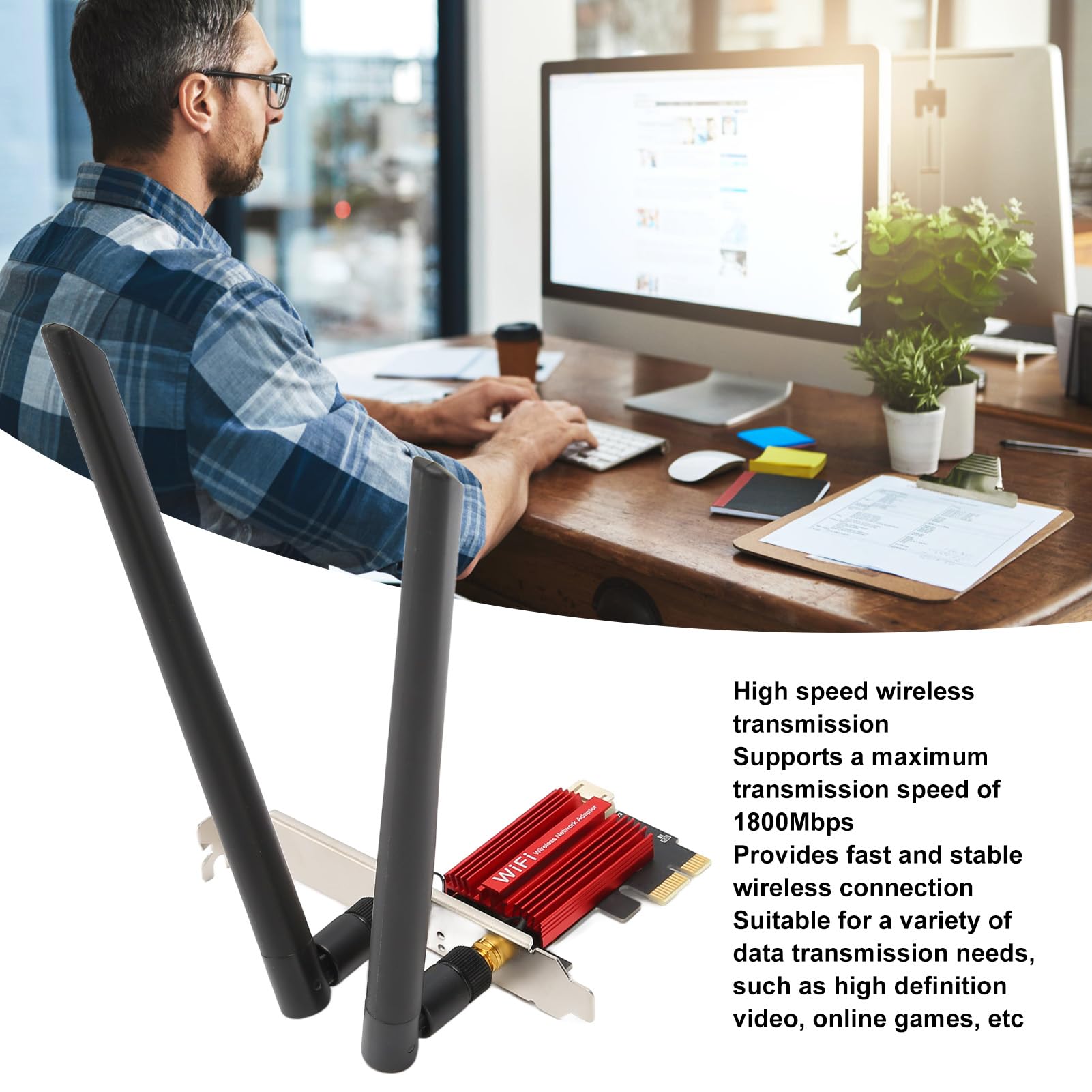 Septpenta Tarjeta de Red Pcie Gigabit, Adaptador Ethernet PCI Express de 1800 Mbps, Antena de Doble Frecuencia Bluetooth 5.2 Tarjetas de Red Inalámbrica PCI e para PC de Escritorio