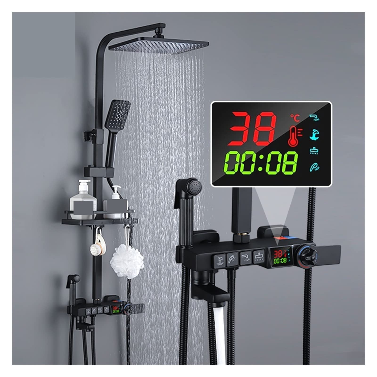 Soywim Chrome-12Inch-B Shower System, Brass Thermostatic Digital Display Shower Faucet Set, Bathroom,Rain Column(Chrome-12Inch-B)