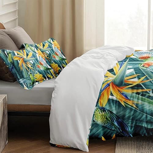 Miniatura 7 de Pinbeam Juego de funda de edredón, juego de ropa de cama de colibrí de aves tropicales de verano para niños y adultos, decoración de dormitorio,
