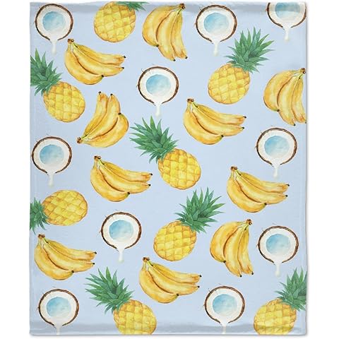 Pineapple Coconut Banana Fruit Blanket Gifts Ultra Soft Cozy Throw Flannel Blanket,...