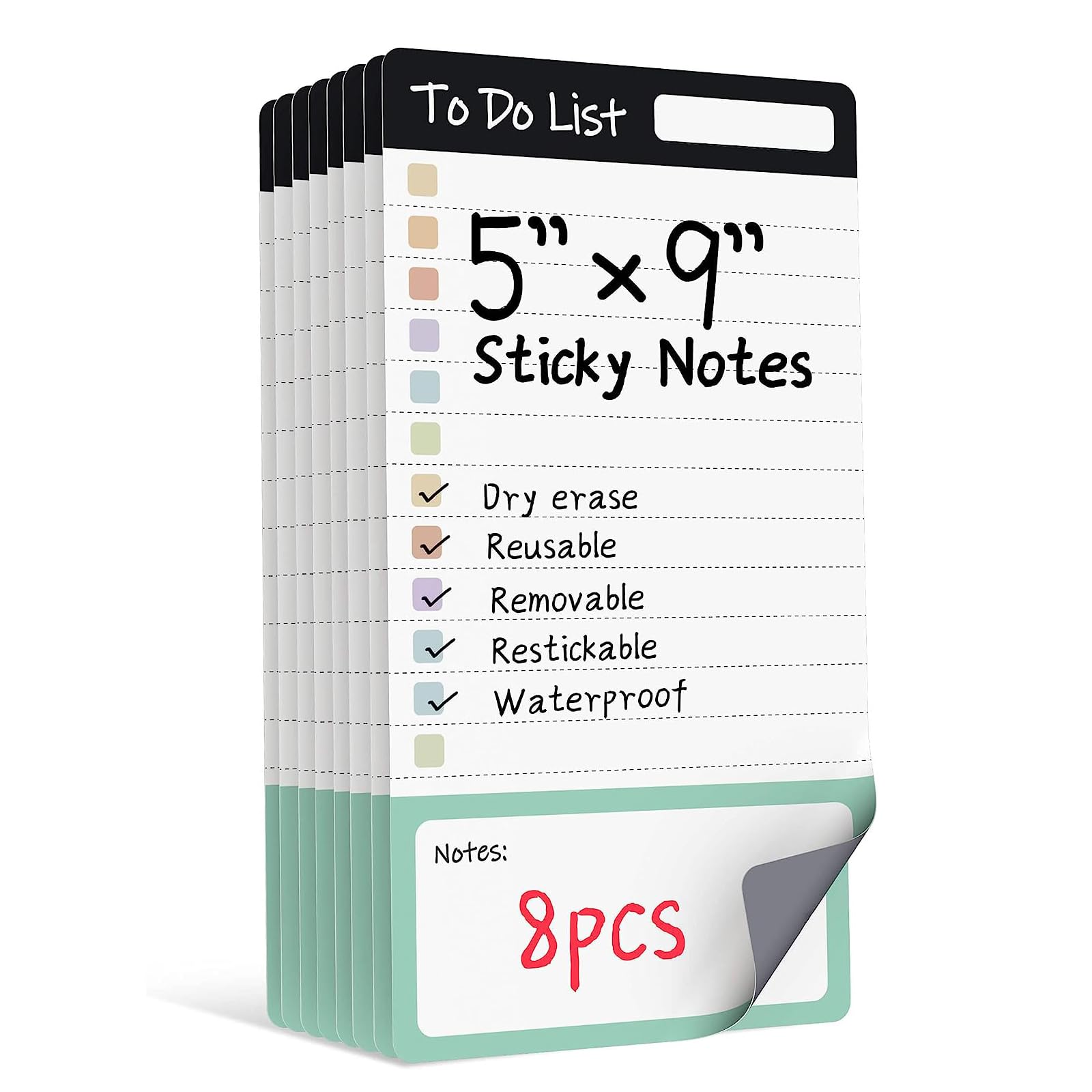 Excefore To Do List Sticky Notes, 8pcs Dry Erase Reusable to Do List Sticky Notes, Daily Planner Chart, Checklist Notepad, Lined Task Todo Memo Pad for Home, Office, Refrigerator, Desk, Mirror