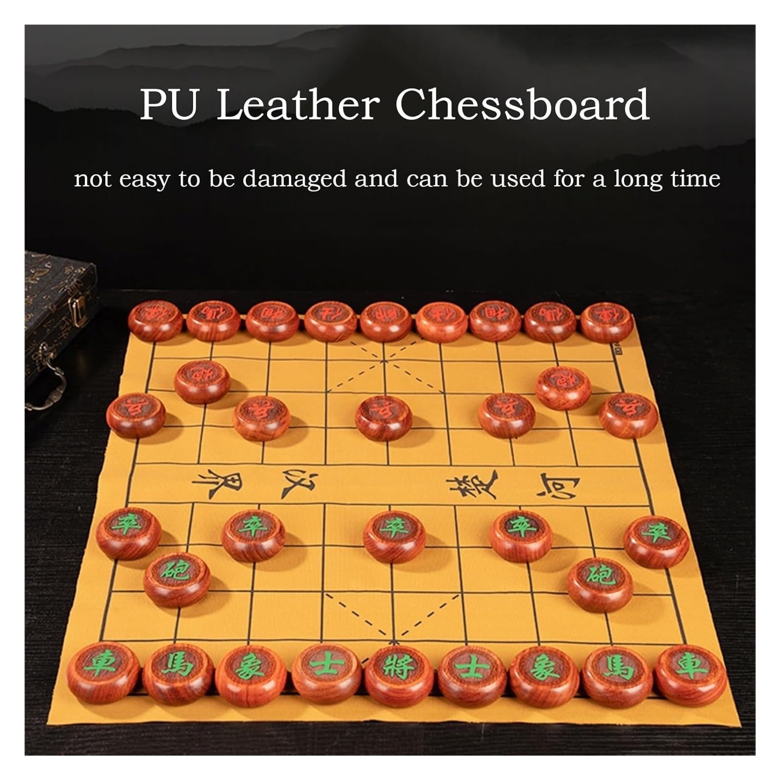 Palisander chiński zestaw szachowy - tradycyjna gra planszowa Xiangqi - edukacyjna gra strategiczna z pudełkiem i skórzaną szachownicą (5.8cm/2.28in)