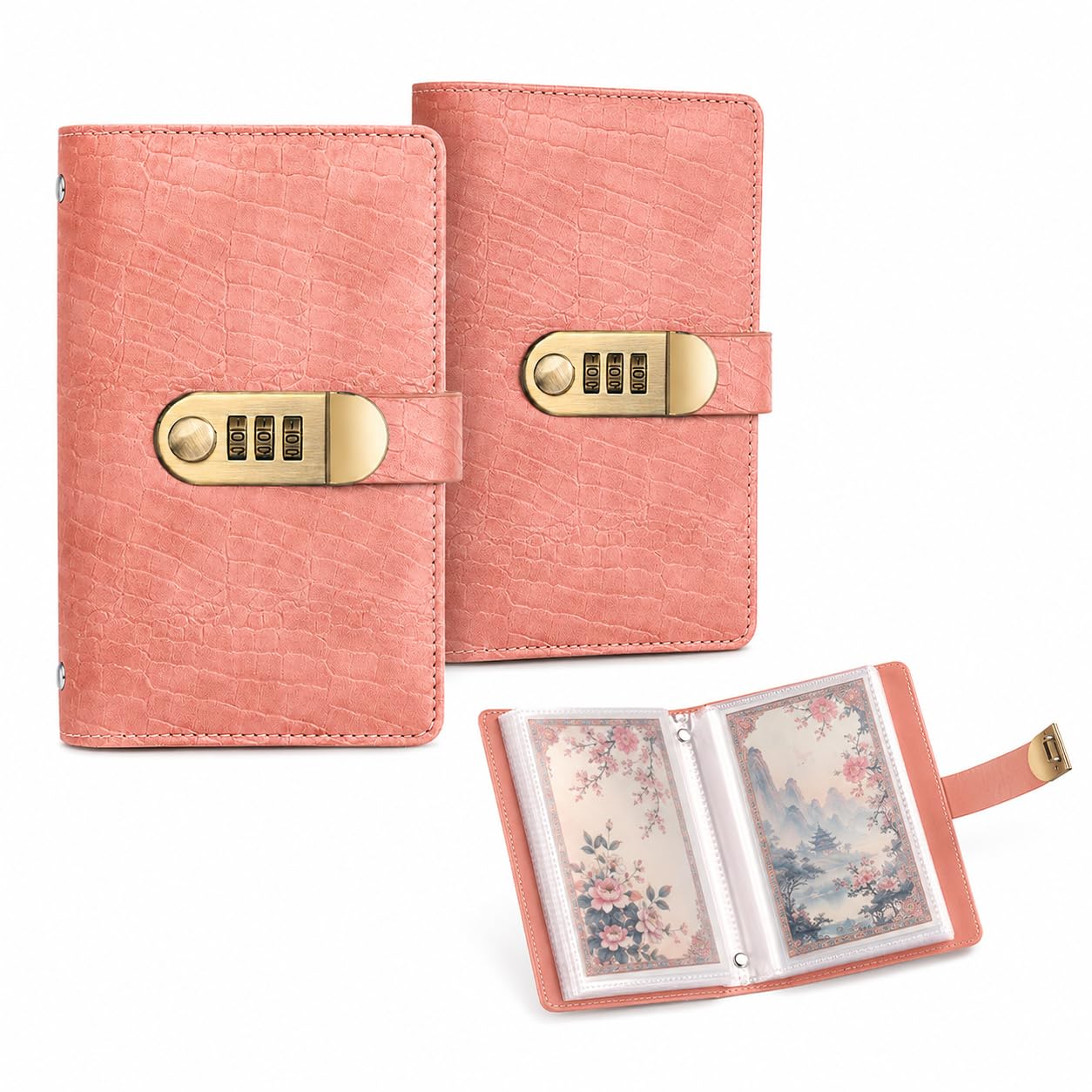 Lockable Savings Notebook, Locking Banknote Collection Booklet，Pink：2pcs