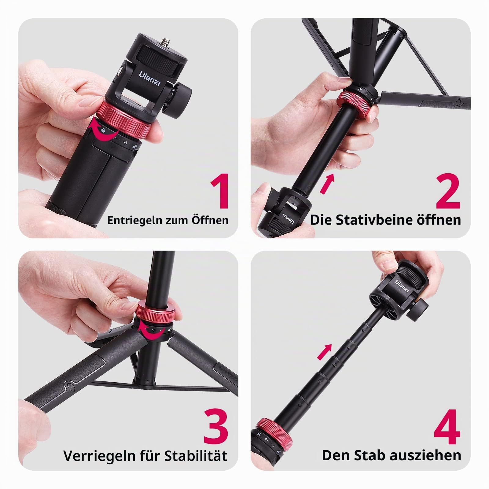 146cm Selfie Stick Stativ Kamera Action Kamera, ULANZI MT-71 Ausziehbar Selfie Stick Stativ Kompatible mit One XR/RS/GO 2 DJI Action