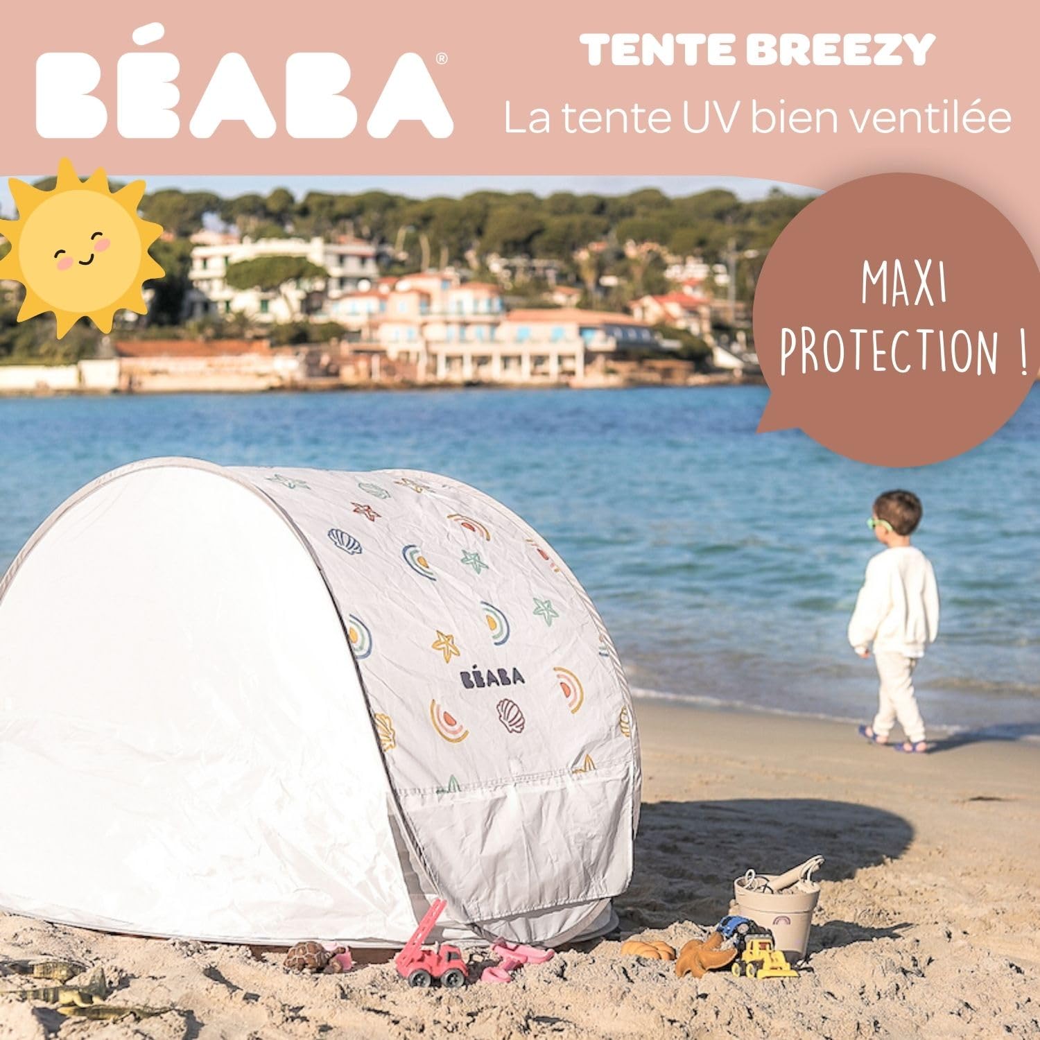 BÉABA, Tente de Plage, Tente Anti UV Bébé, Protection Solaire Maximale UPF50+, UV filtrés, Ventillation 360°, Moustiquaires, Spacieuse, Système Pop-UP, Sac Transport, Breezy