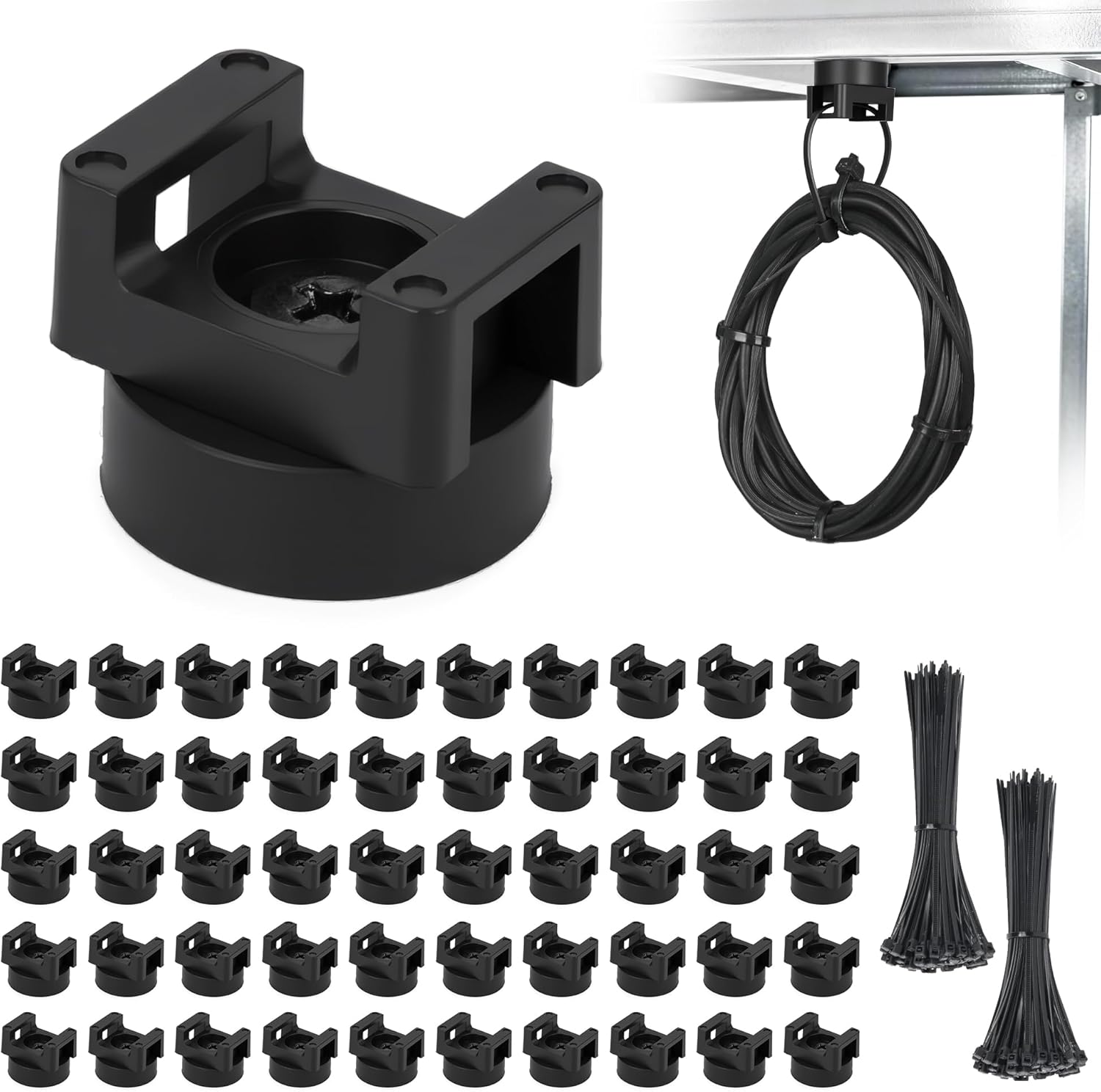 50PCS Magnetic Zip Tie Base Magnetic Cable Tie Holder with 100 PCS Nylon Cable Zip Ties, Strong Magnet Wire Holder, Cable Management Clips for Electrical Wiring Home Office Outdoors Management