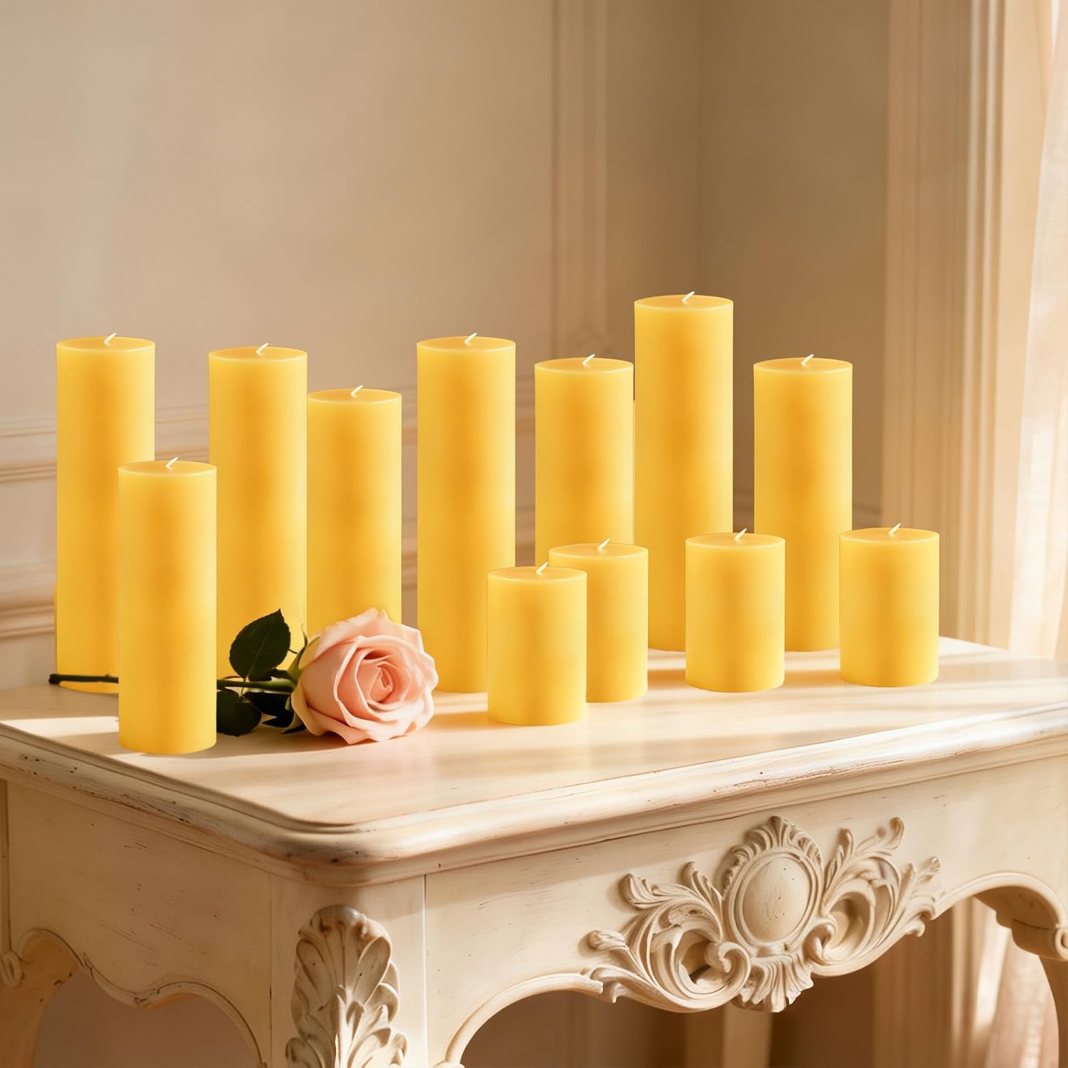 Beeswax Pillar Candles 12 Pcs, 2x3/6/8 Inch Honey Scented Candle Set