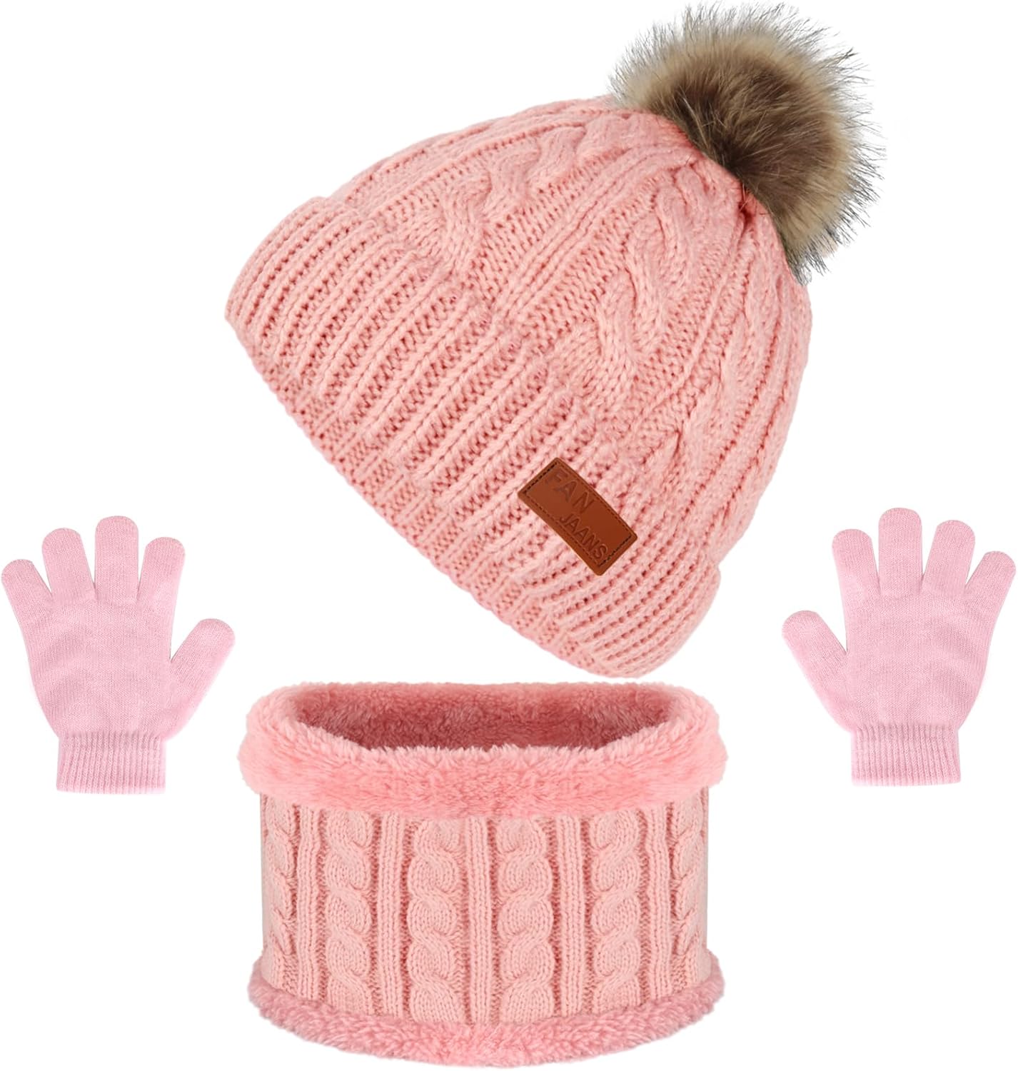 Kids Hat Scarf Gloves Set, Kids Winter Beanie Hat Scarf Gloves Set with Knit Thick Warm Fleece Lined for 1-6 Years Old