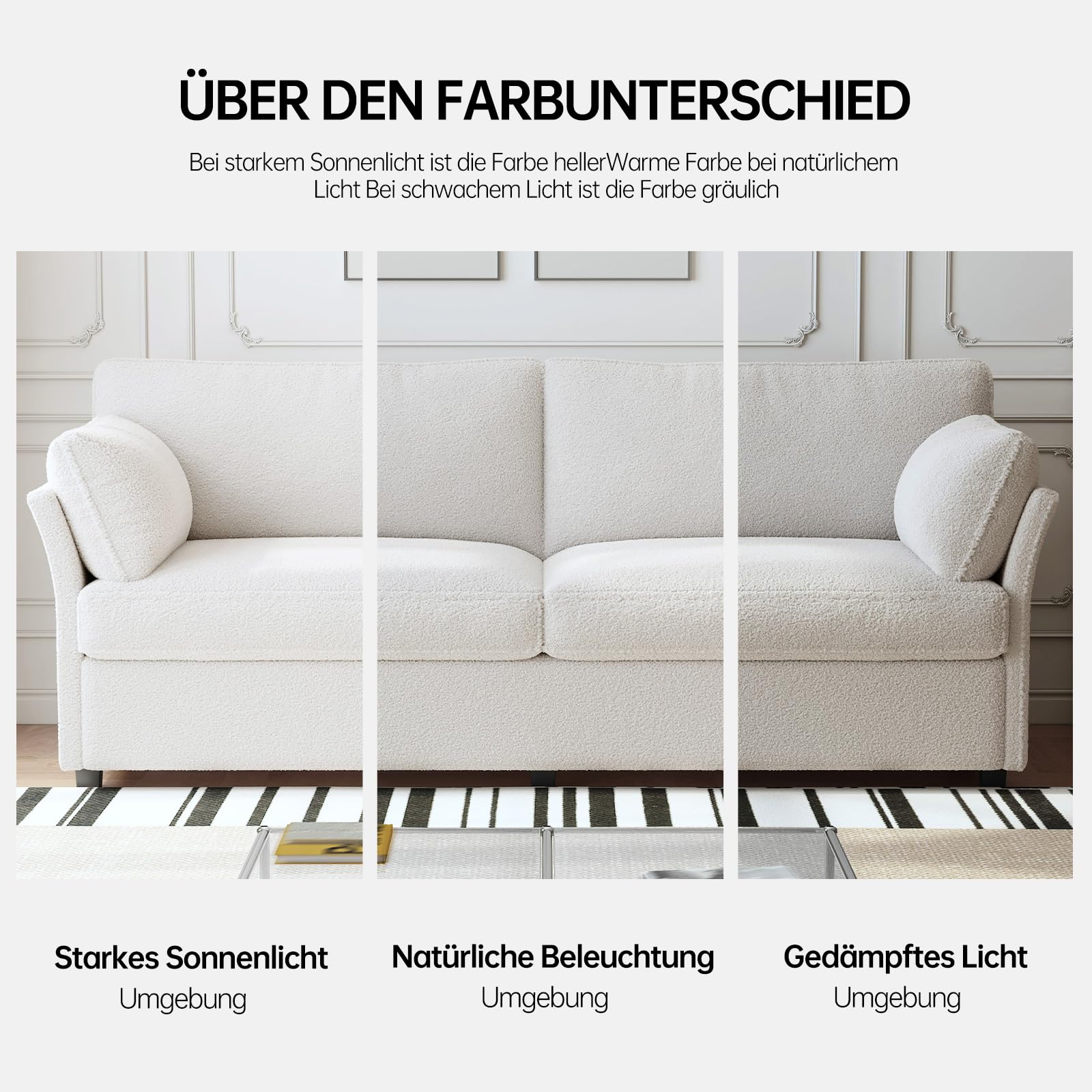 Guyii Sofá de tela de 2 unidades, 186 cm, moderno sofá de salón, cómodo sofá tapizado para apartamentos y espacios pequeños, sofá de diseño (blanco crema)