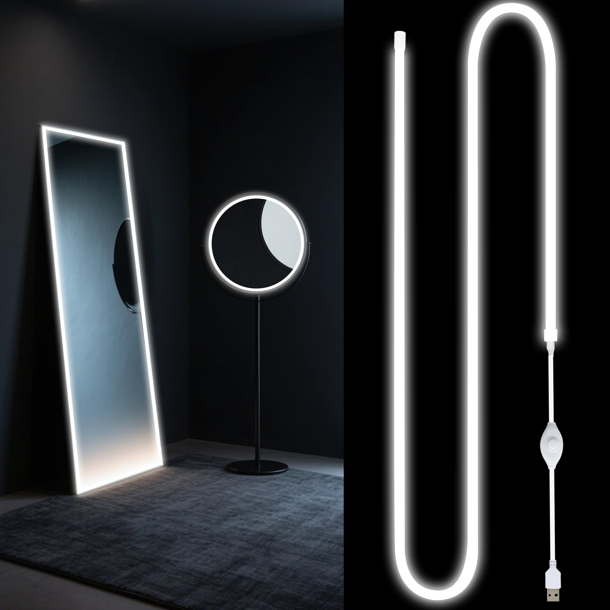 Vanity Mirror Lights, 9.8FT White LED Light Strip with Button Control & Dimming, USB Powered Makeup Lighting for Vanity Table, Bathroom & Bedroom Mirror Lights Stick on(Mirror Not Included)