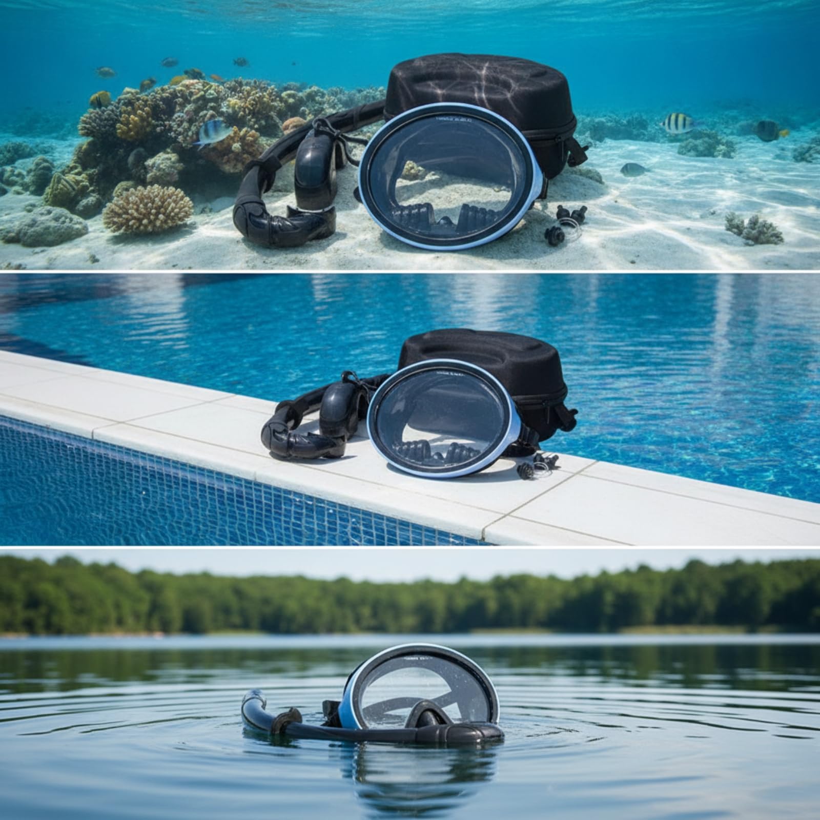 Schnorchelset mit Schnorchel und Taucherbrille verstellbar Schnorchelset mit Taucherbrille beschlagfest Tauchmaske Box für Schnorchler, Urlaub