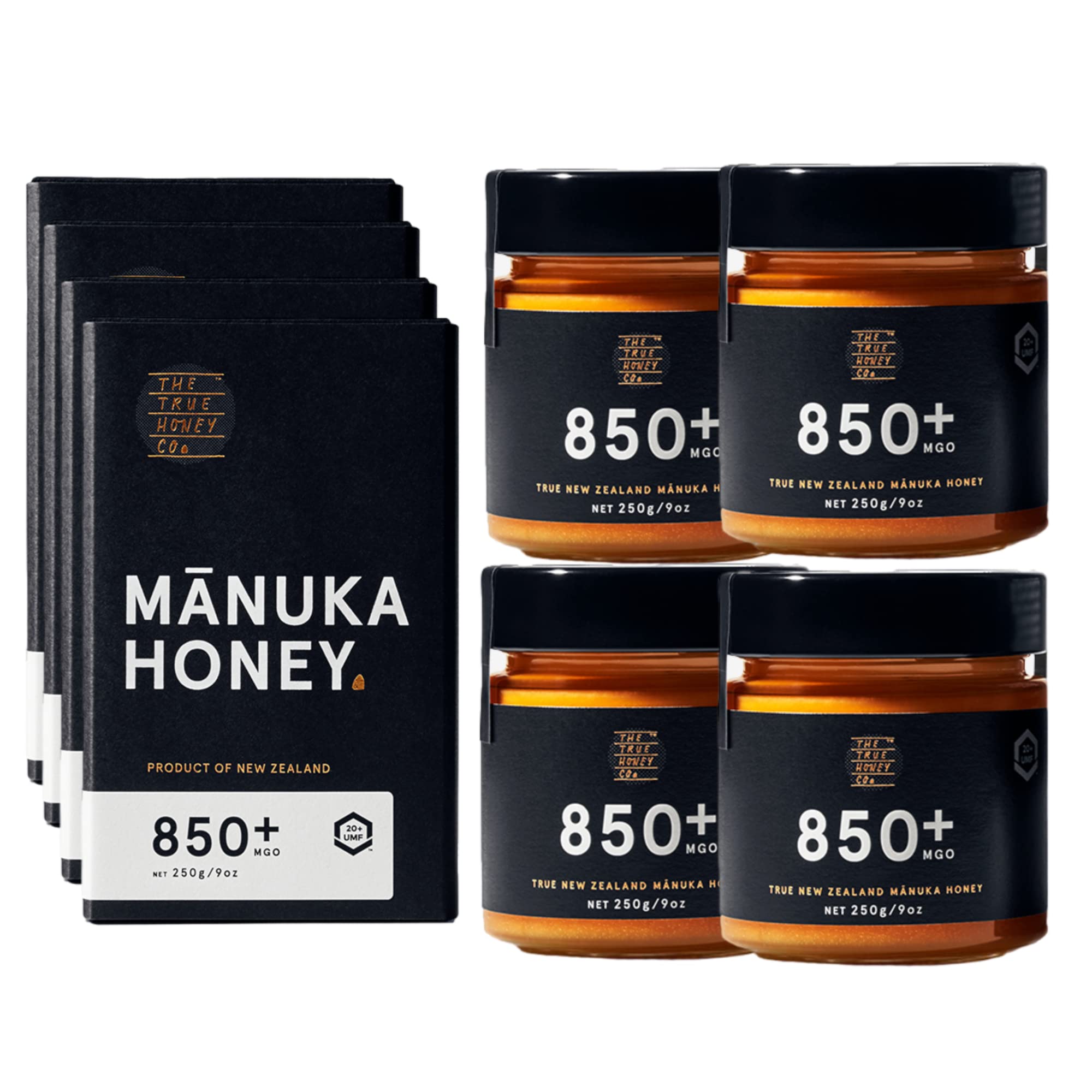 The True Honey Co. Manuka Honig MGO 850+ | UMF 20+ im Glas | 1000g (= 4 x 250g) | MGO & UMF-zertifiziert. Das exklusive, höchst prämierte Original aus Neuseeland mit 100% Echtheitsgarantie