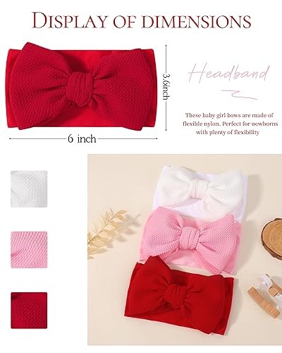 Vista 2 de jollybows 3 diademas con lazos para bebé, de nailon suave, para recién nacidos, niños pequeños, lindos lazos anchos y accesorios para el cabello
