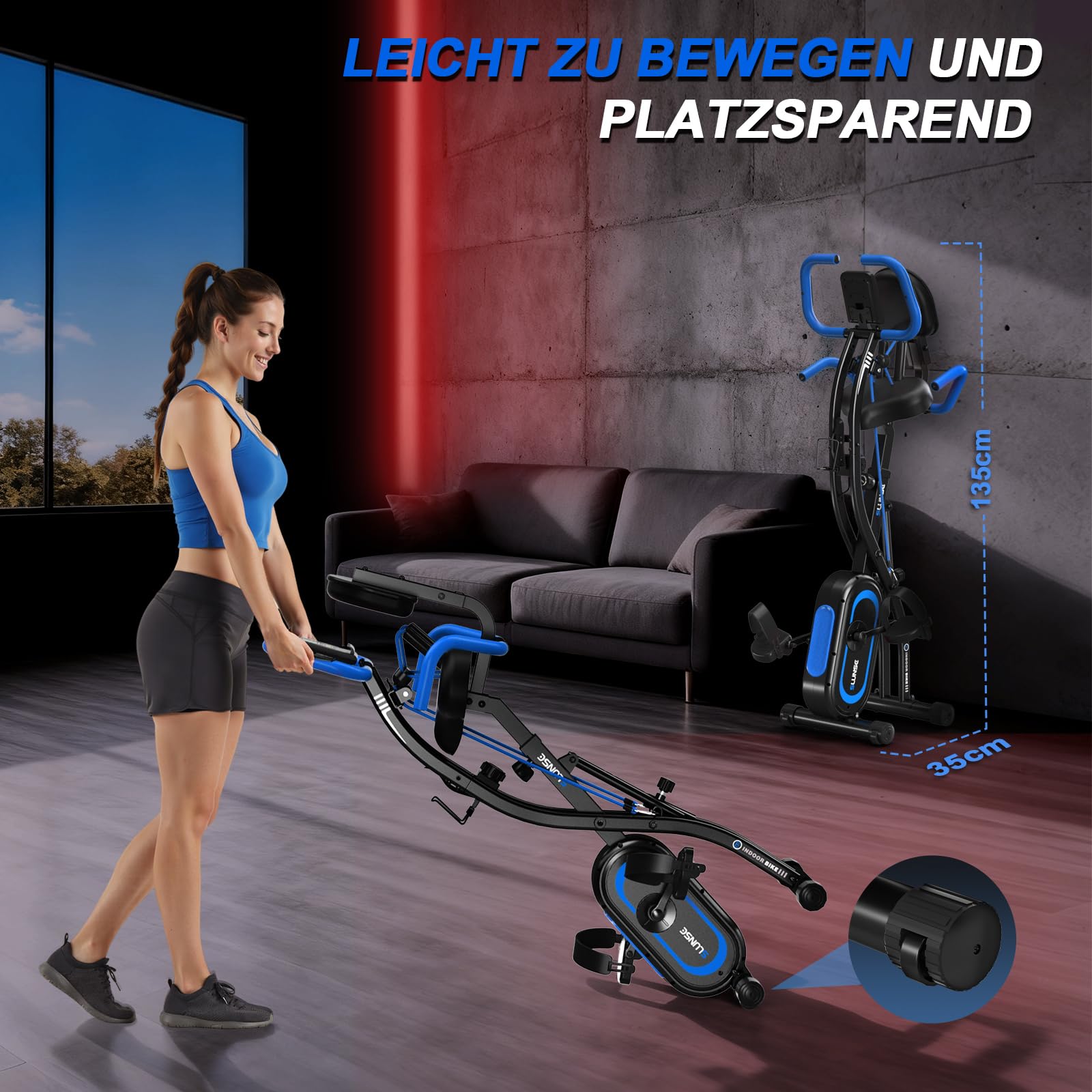 Heimtrainer Fahrrad mit App, Neu Hometrainer Fahrrad mit stabilem Doppeldreieckrahmen, Klappbar Ergometer Heimtrainer mit 10dB extra Leise, Indoor Bike für Kardio-Training zu Hause, Bis 160KG