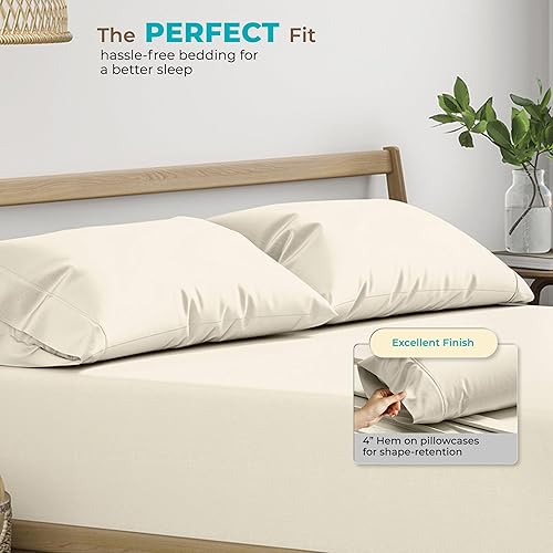 Miniatura 4 de Juego de 2 fundas de almohada de 800 hilos 100 % algodón egipcio, color marfil tamaño Queen, almohadas de fibras largas peinadas 100% algodón