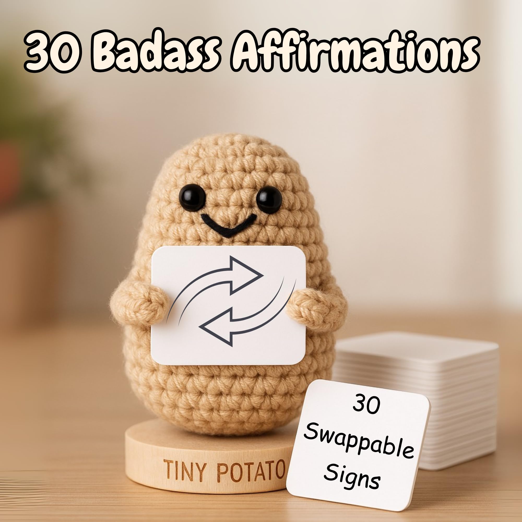 Empowering Gift for Strong Women - Funny Positive Crochet Potato W/ 30 Badass Affirmation Cards | Friendship Present for Mothers Day, Gag Birthday Gifts for Friends, Teens, Coworker, Sister, Mom, BFF