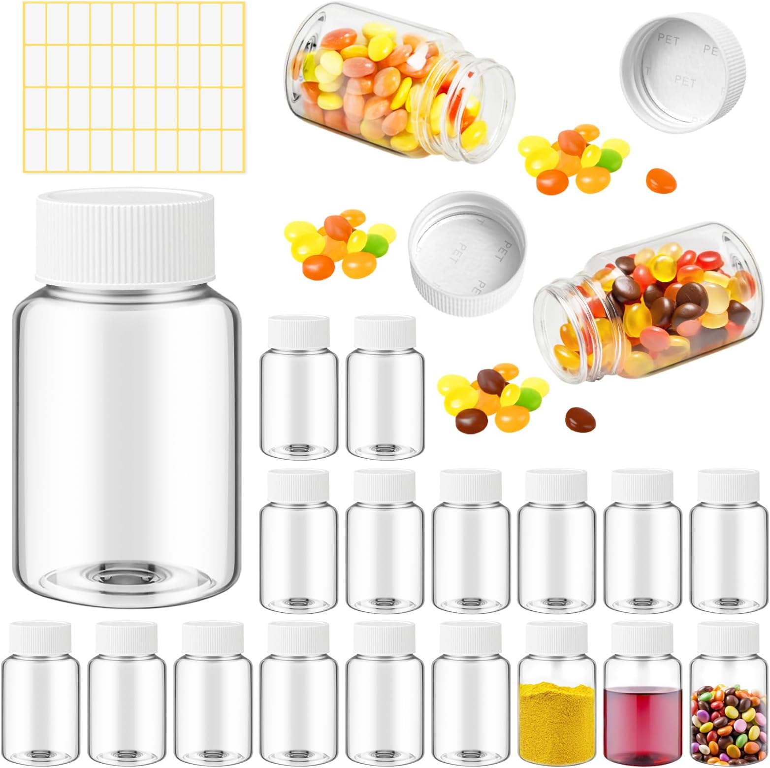 Lamoutor 18Pcs Clear Pill Bottle Plastic Medicine Bottle Empty Reagent Chemical Containers with Caps for Liquid Solid Powder Medicine 40ML