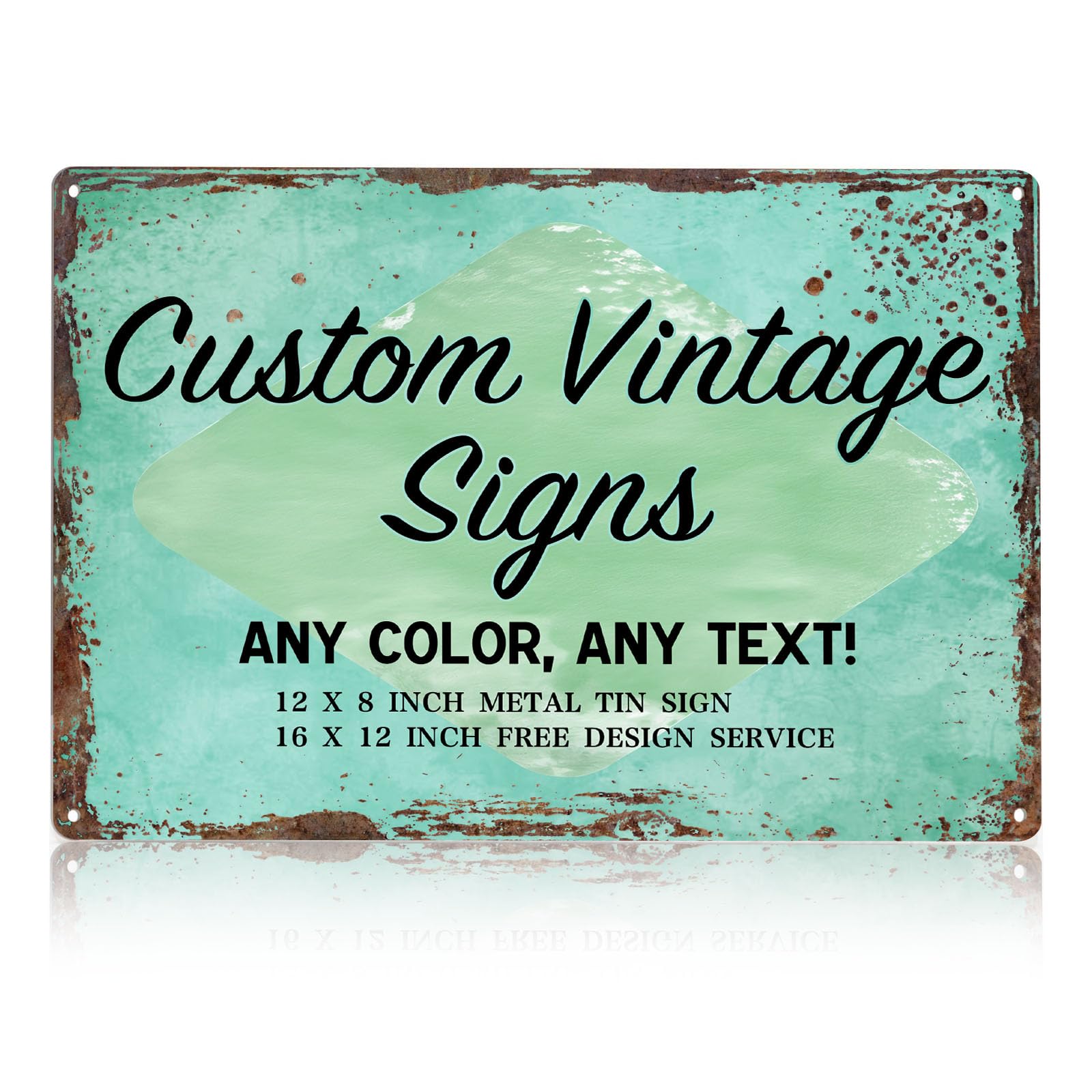 Custom Vintage Sign with Text or Logo: Made in USA, Personalized Metal Signs for Home, Office, Business, Garage, Delivery– Indoor/Outdoor (Design 1)